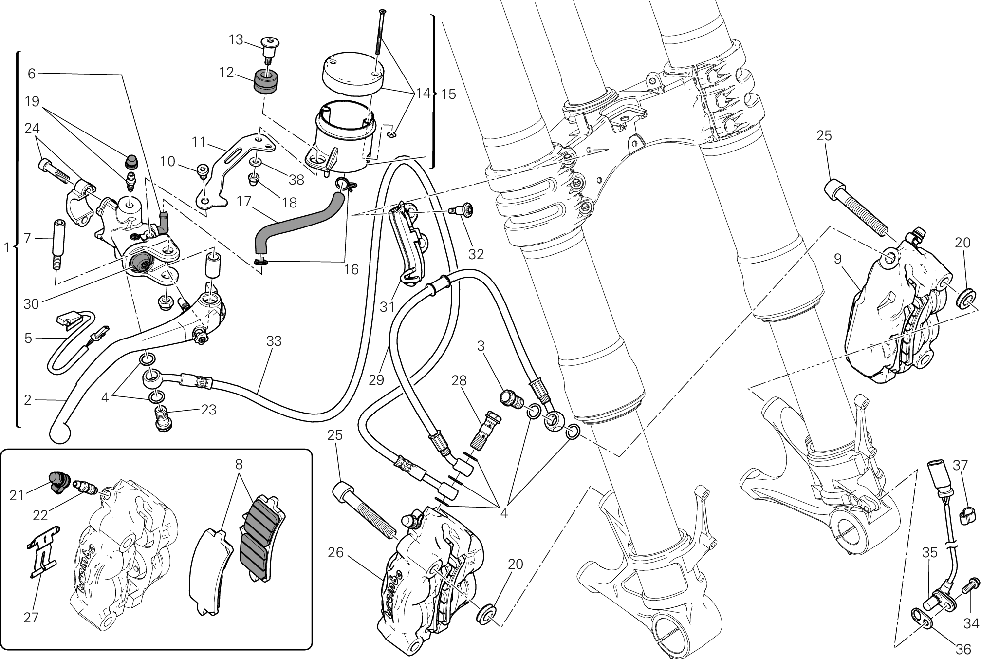 024 SYSTEME DE FREIN AVANT POUR SUPERBIKE 1199 PANIGALE S 2012