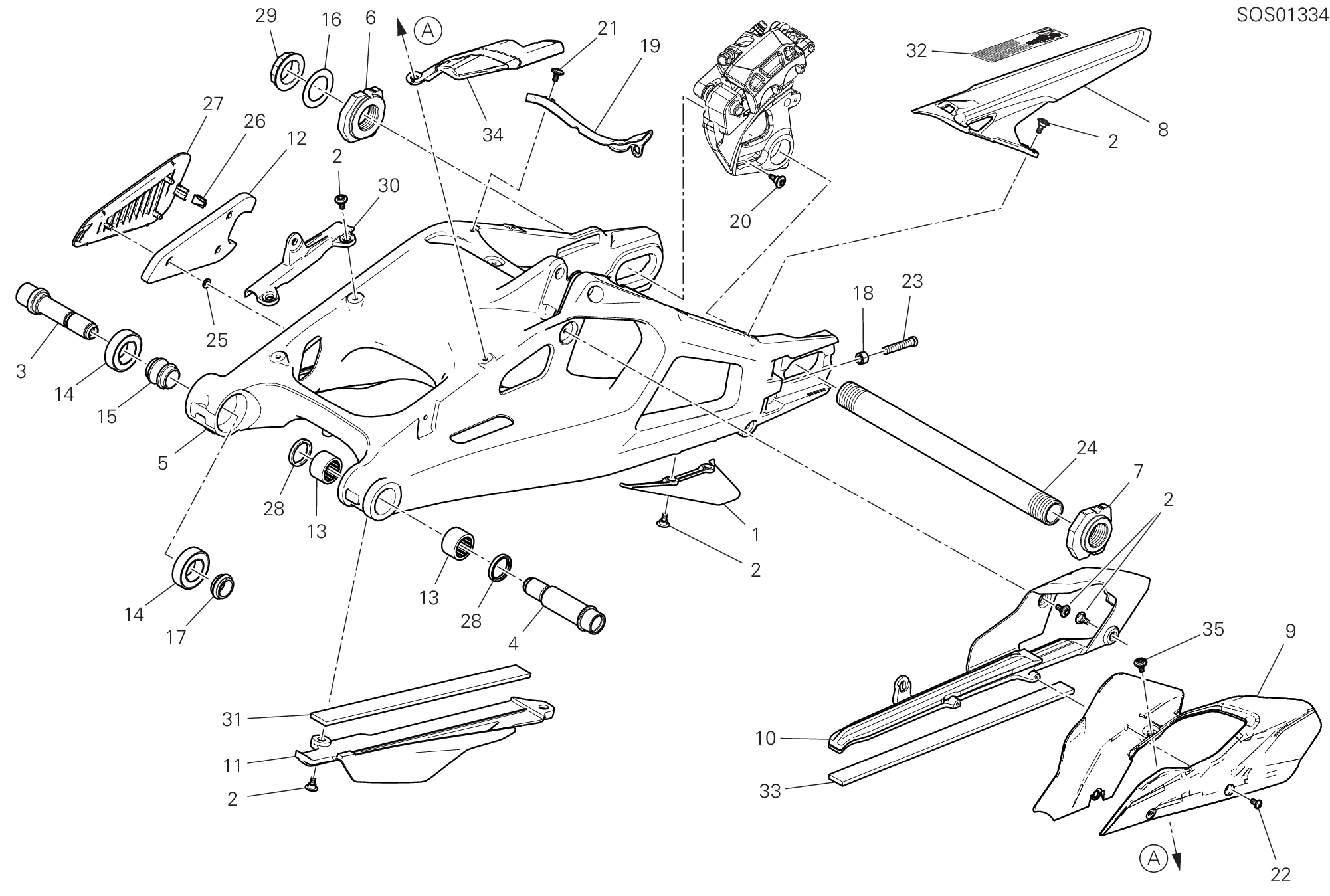 19A BRAS OSCILLANT ARRIERE POUR MULTISTRADA V4S ADVENTURE TRAVEL RADAR 2025