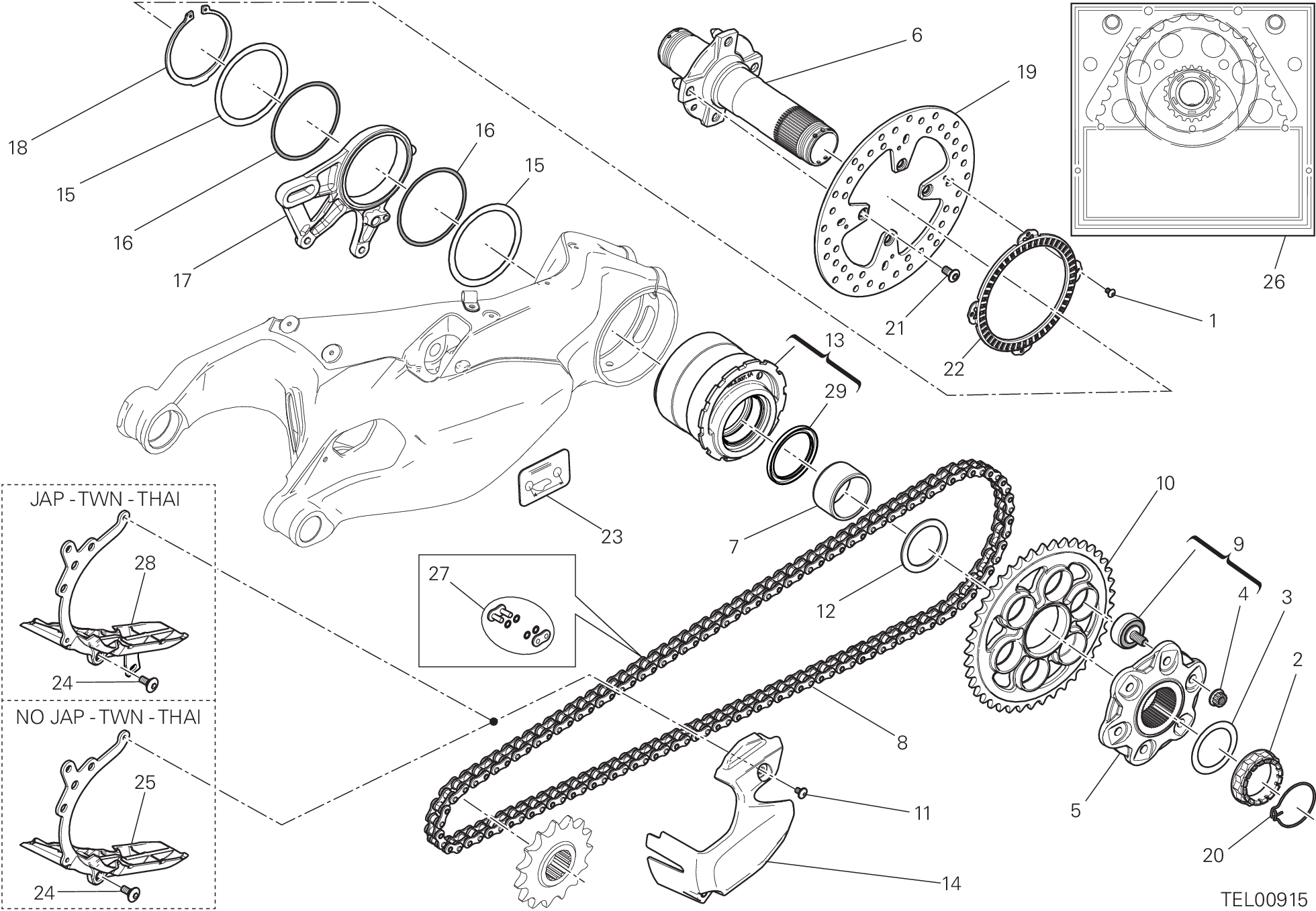 26A PIVOT ROUE ARRIERE POUR SUPERBIKE 1299S 90 ANNIVERSARIO 2017
