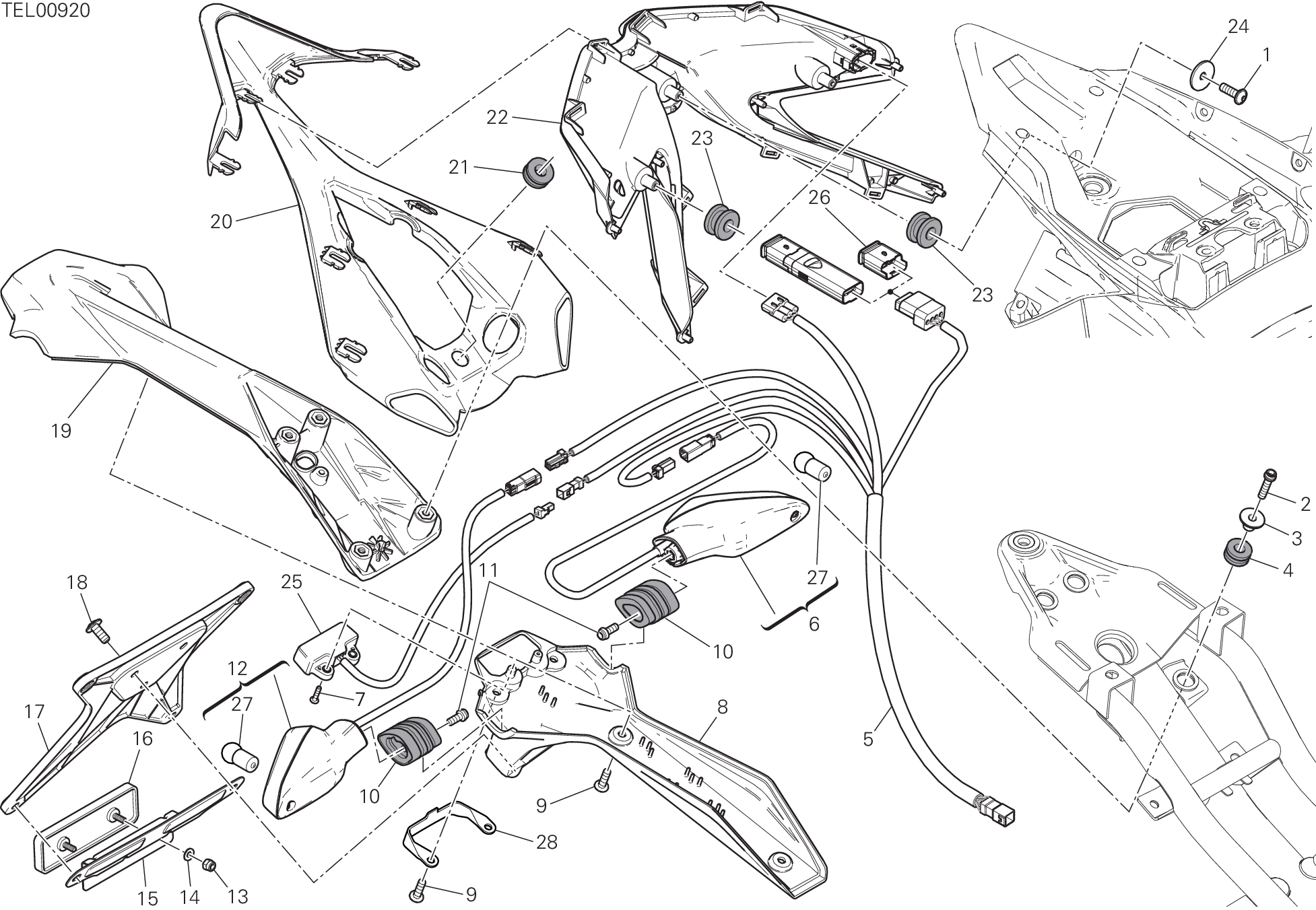 27A SUPPORT PLAQUE IMMATRICUL FEU ARRIERE POUR SUPERBIKE 959 PANIGALE CORSE 2019