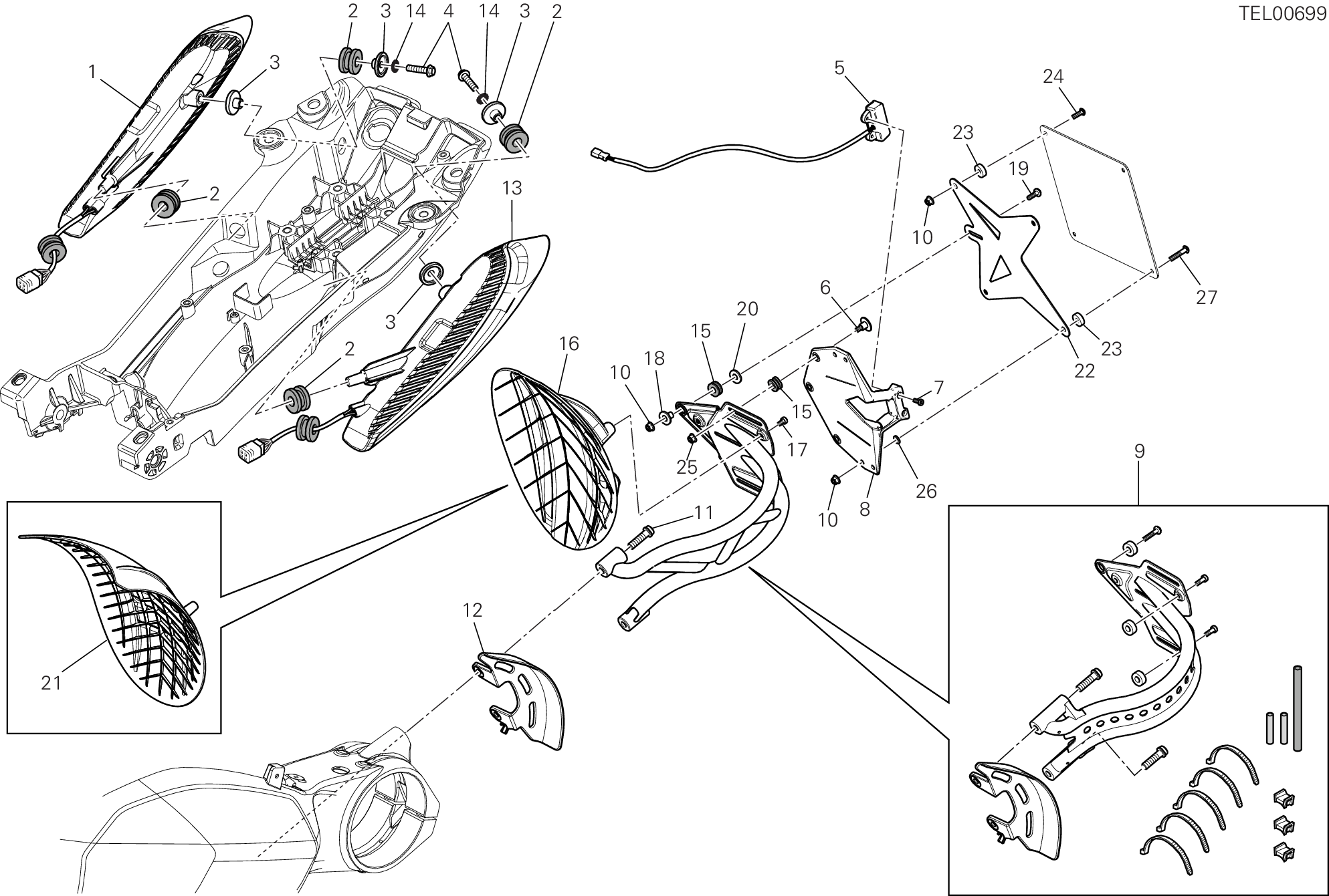 27A SUPPORT PLAQUE IMMATRICUL FEU ARRIERE POUR DIAVEL 2012