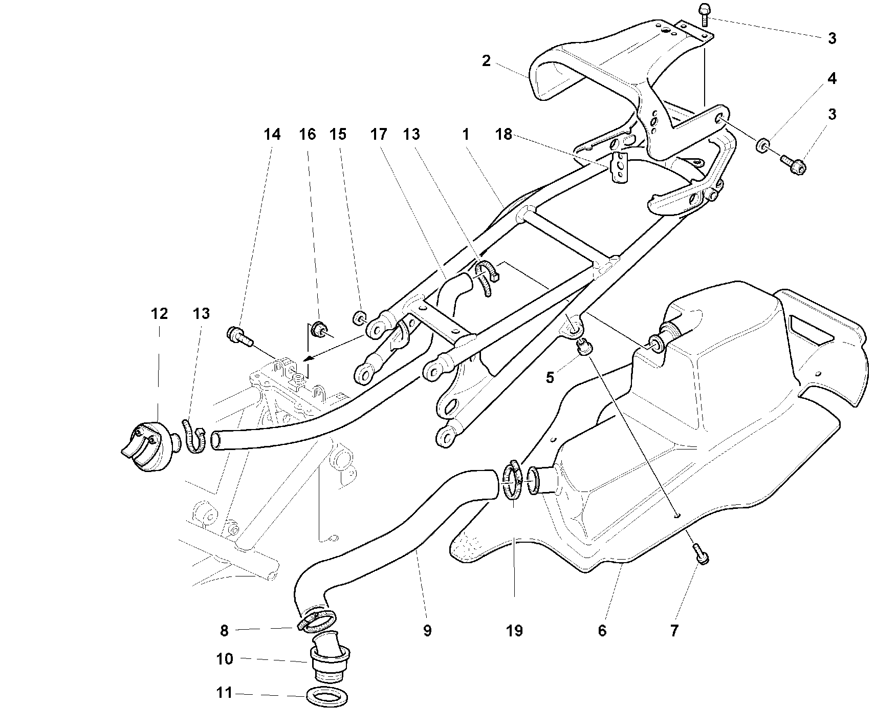 290 CADRE ARRIERE POUR SUPERBIKE 748 R 1999