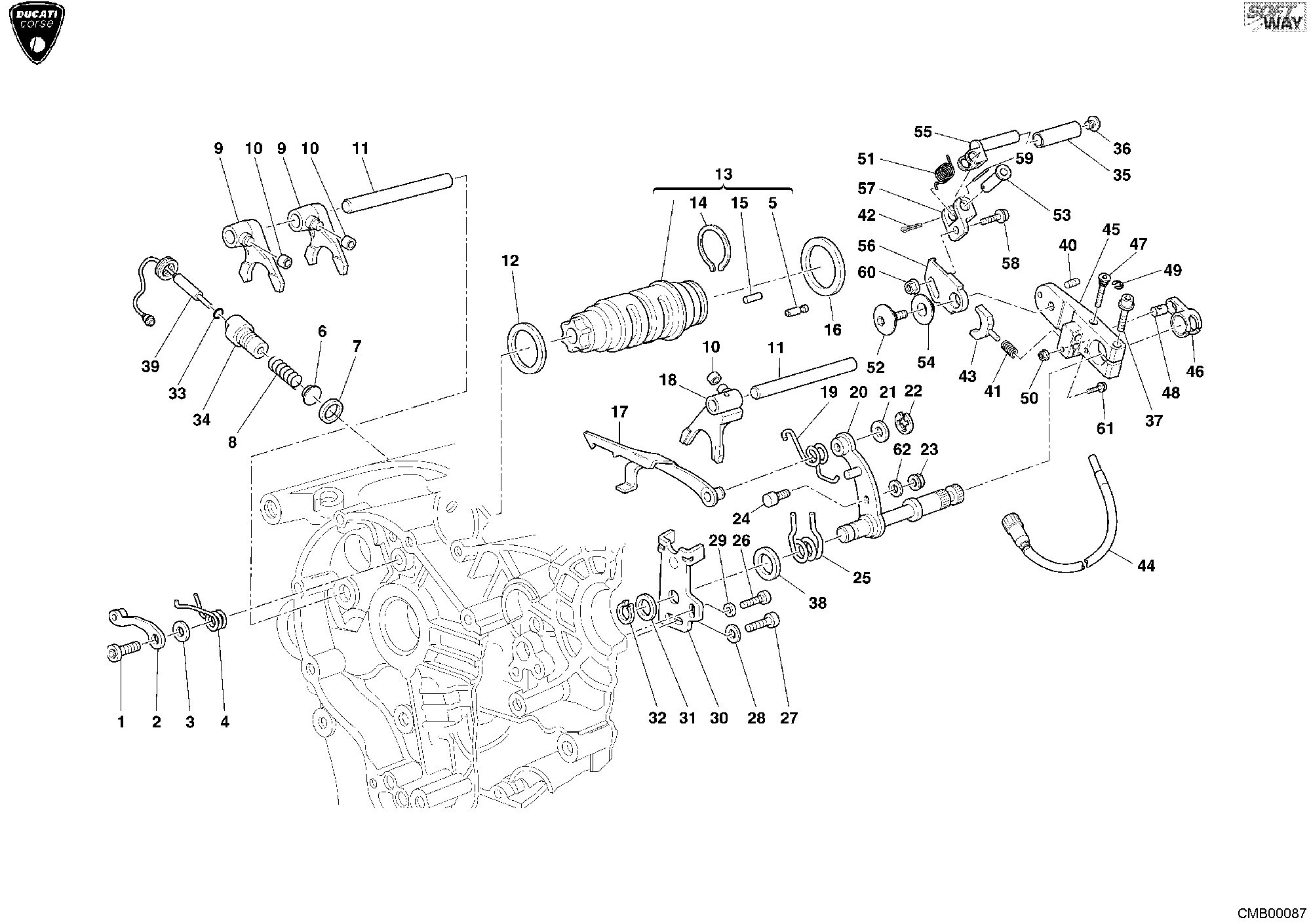 002 ARBRE SELECTEUR DE VITESSES POUR SUPERBIKE 999 RS 2004