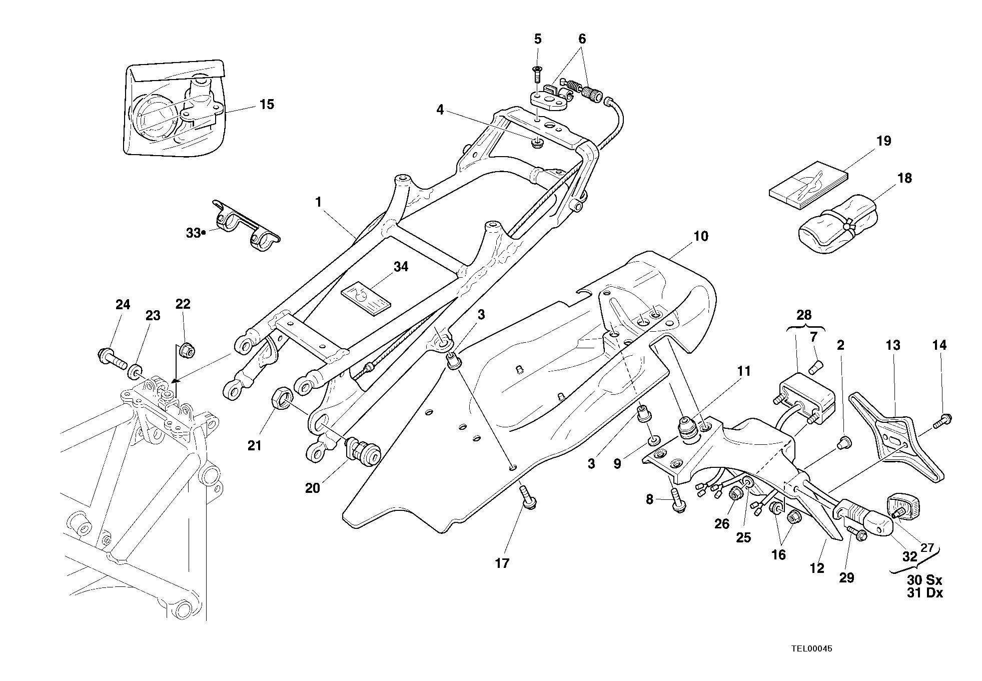 029 CADRE ARRIERE POUR SUPERBIKE 748 R SINGLE SEAT 2000