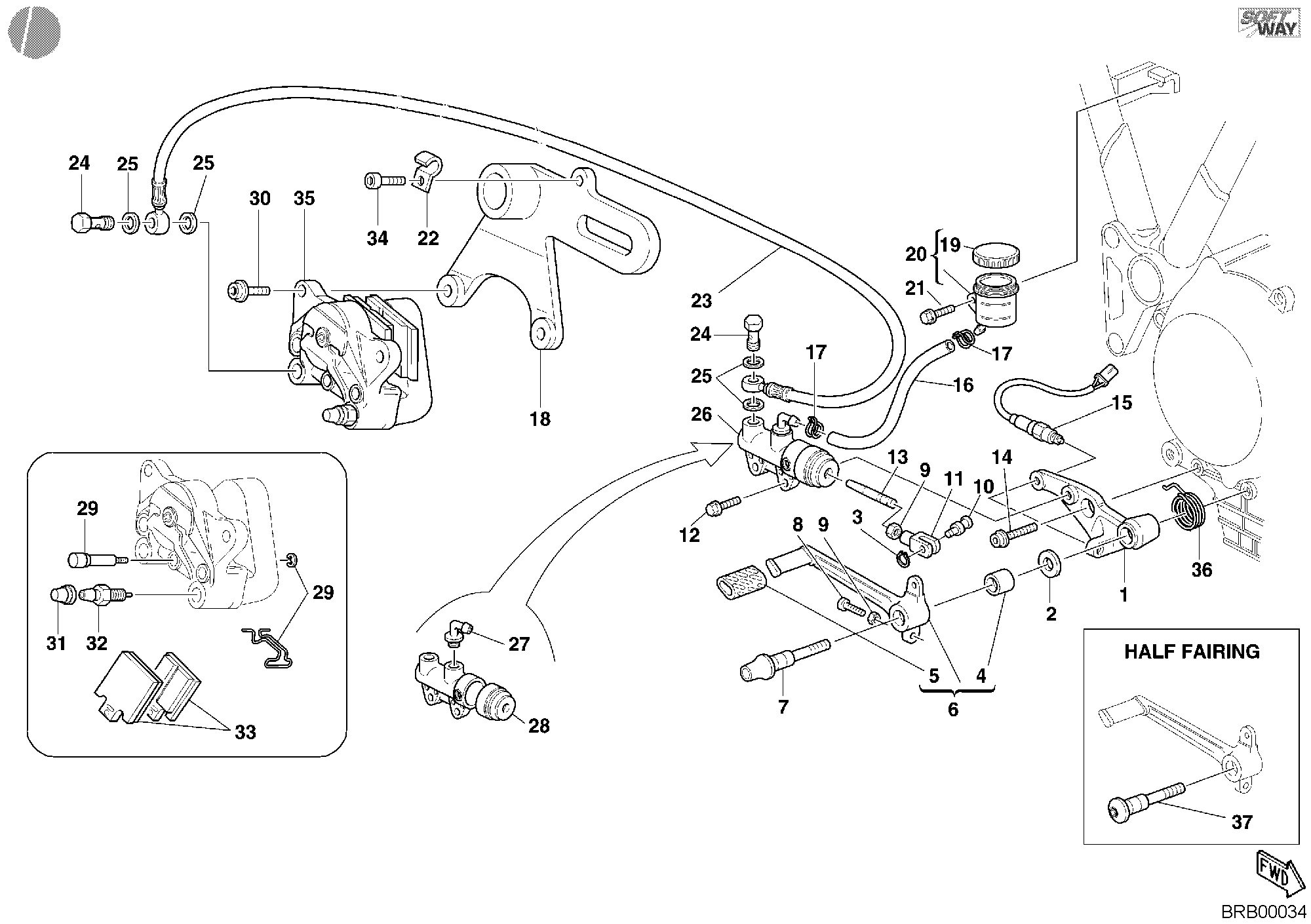 033 SYSTEME DE FREIN ARRIERE POUR SUPERSPORT 750 S 2002