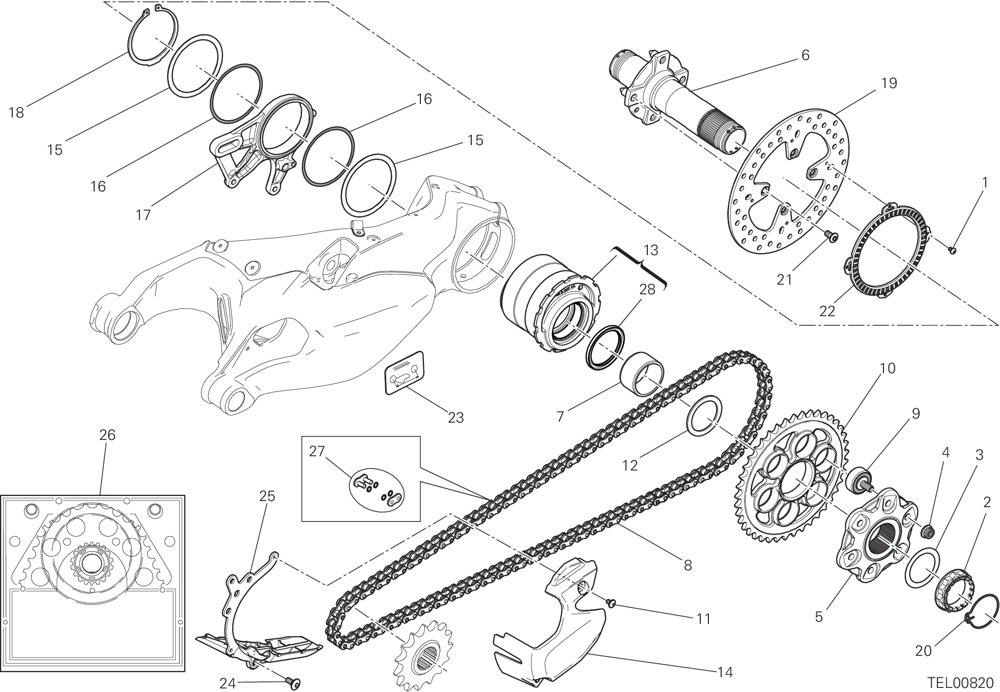 26A PIVOT ROUE ARRIERE POUR SUPERBIKE 1199 PANIGALE SUPERLEGGERA 2014