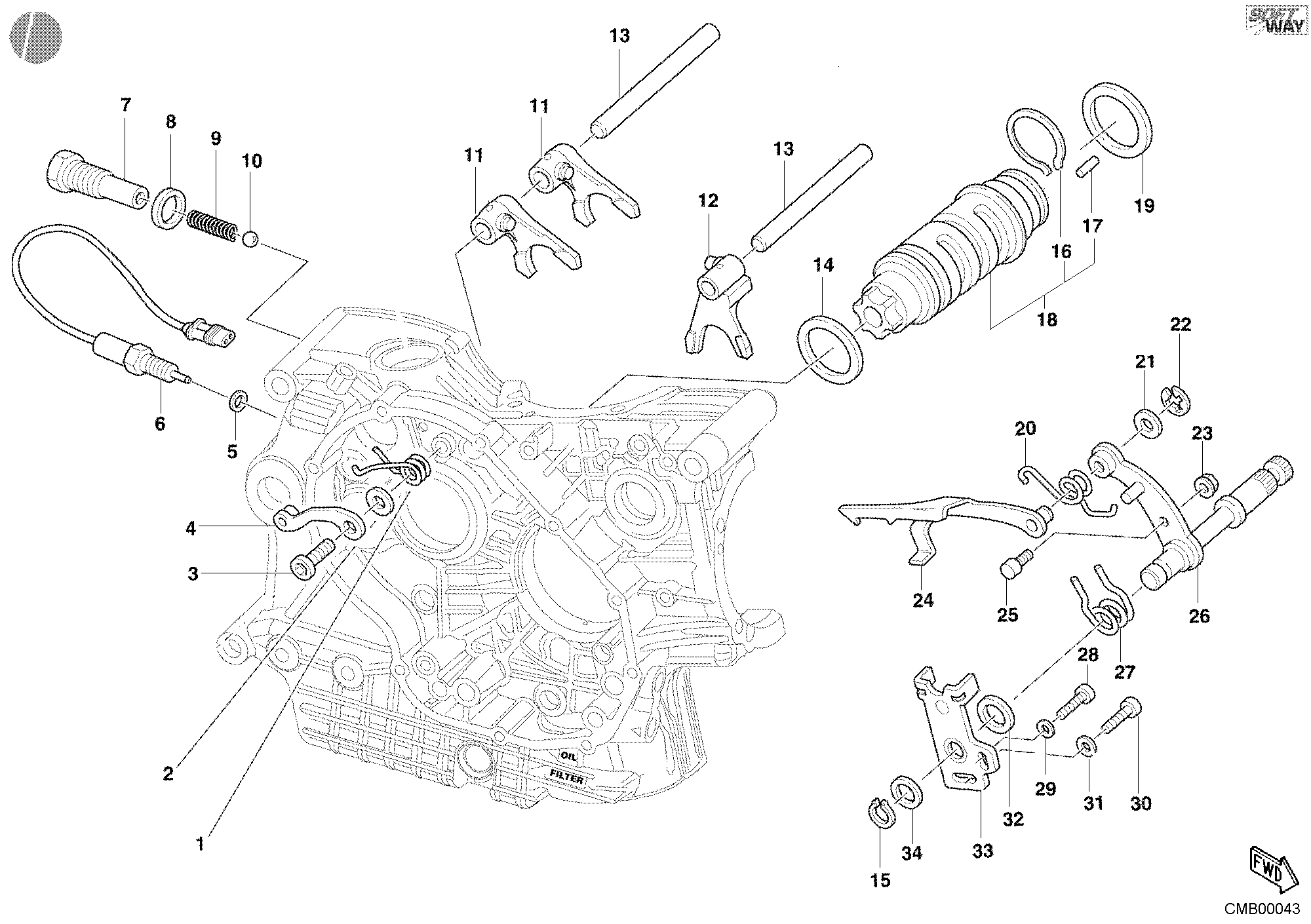 002 TAMBOUR CHANGEMENT VITESSE FOURCHETTE POUR SUPERBIKE 998 2002