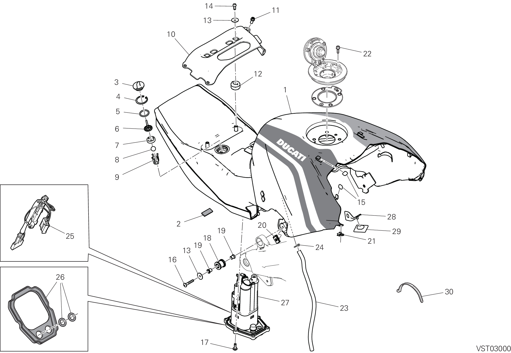 30A RESERVOIR POUR SUPERBIKE PANIGALE V4 TRICOLORE 2025