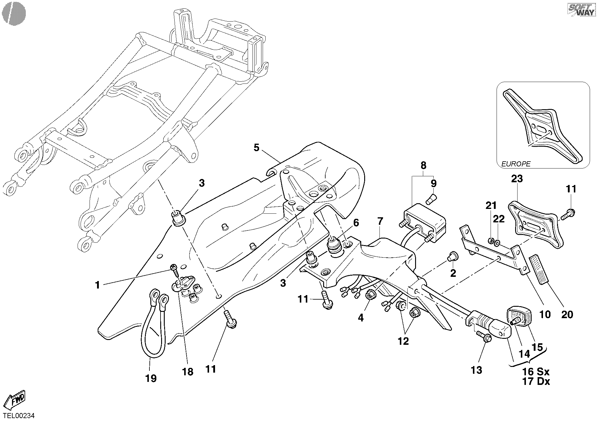 29A GARDE BOUE ARRIERE POUR SUPERBIKE 998 2003