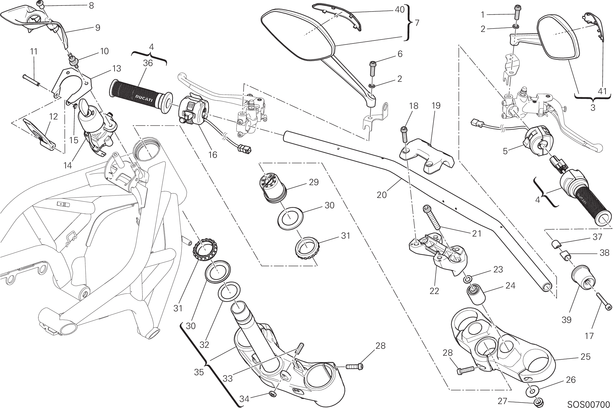 021 GUIDON ET COMMANDES POUR MONSTER 1200 S 2014