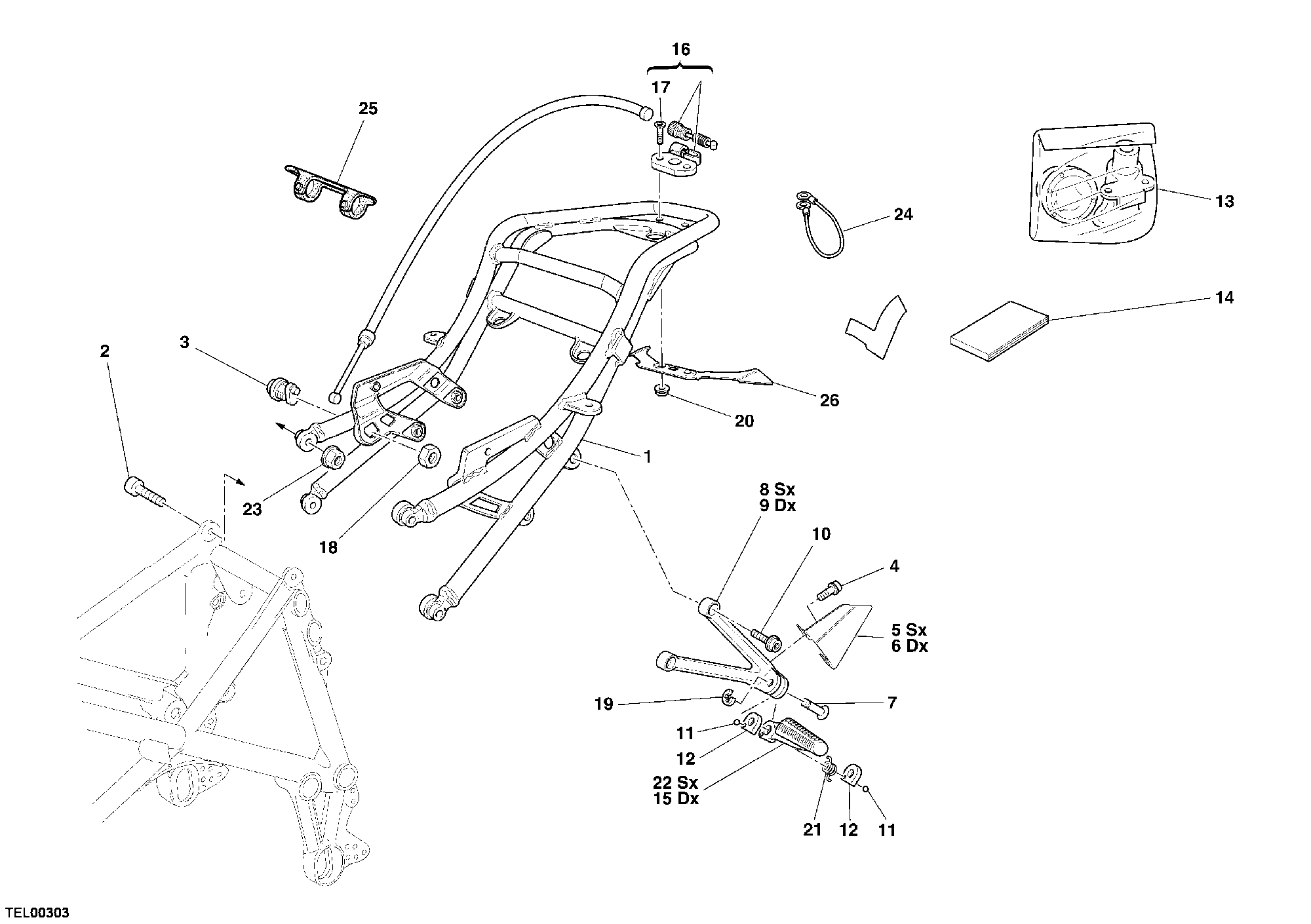 027 CADRE ARRIERE BIPOSTO POUR SUPERBIKE 999 2005