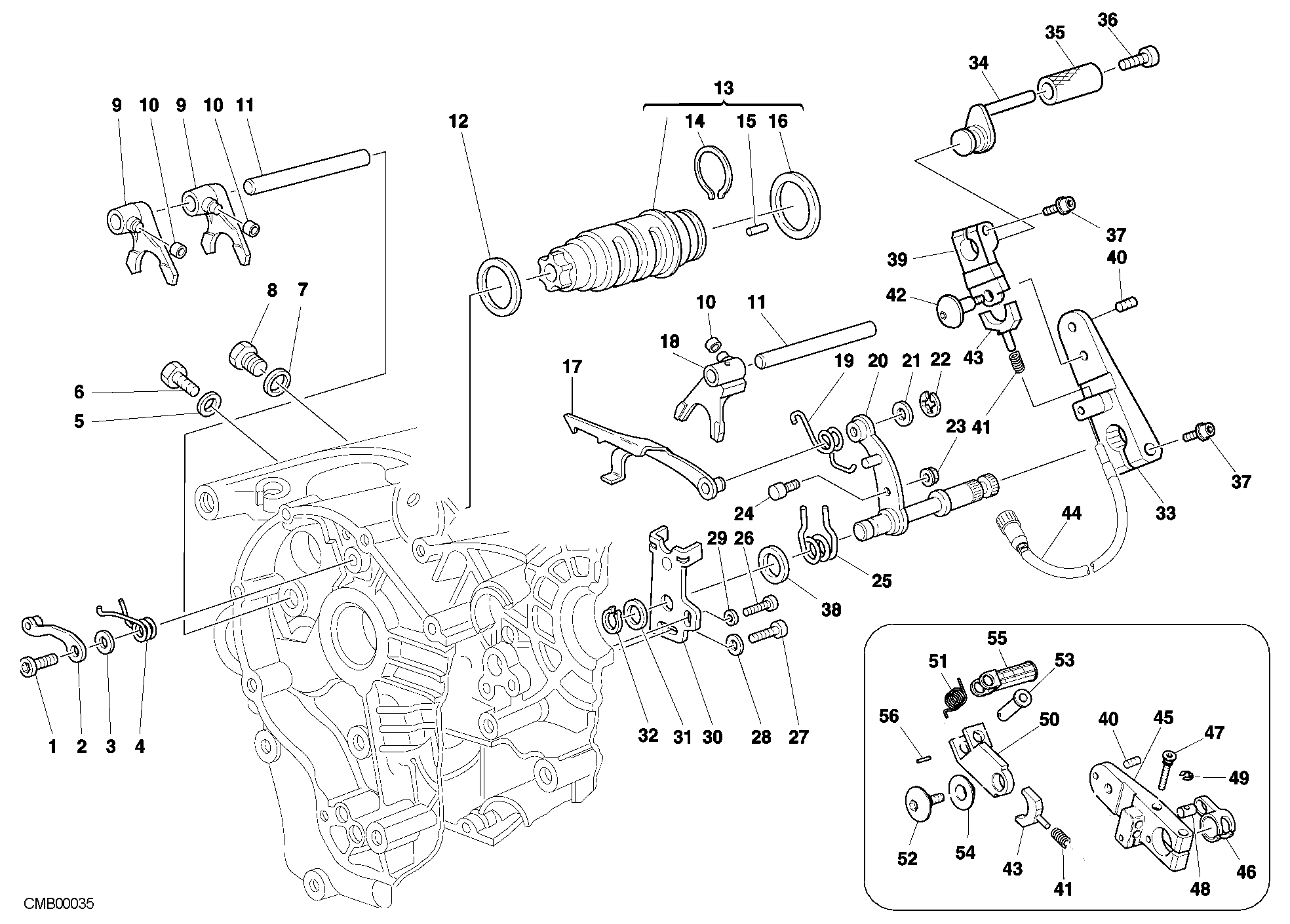 002 ARBRE SELECTEUR DE VITESSES POUR SUPERBIKE 996 RS 2001