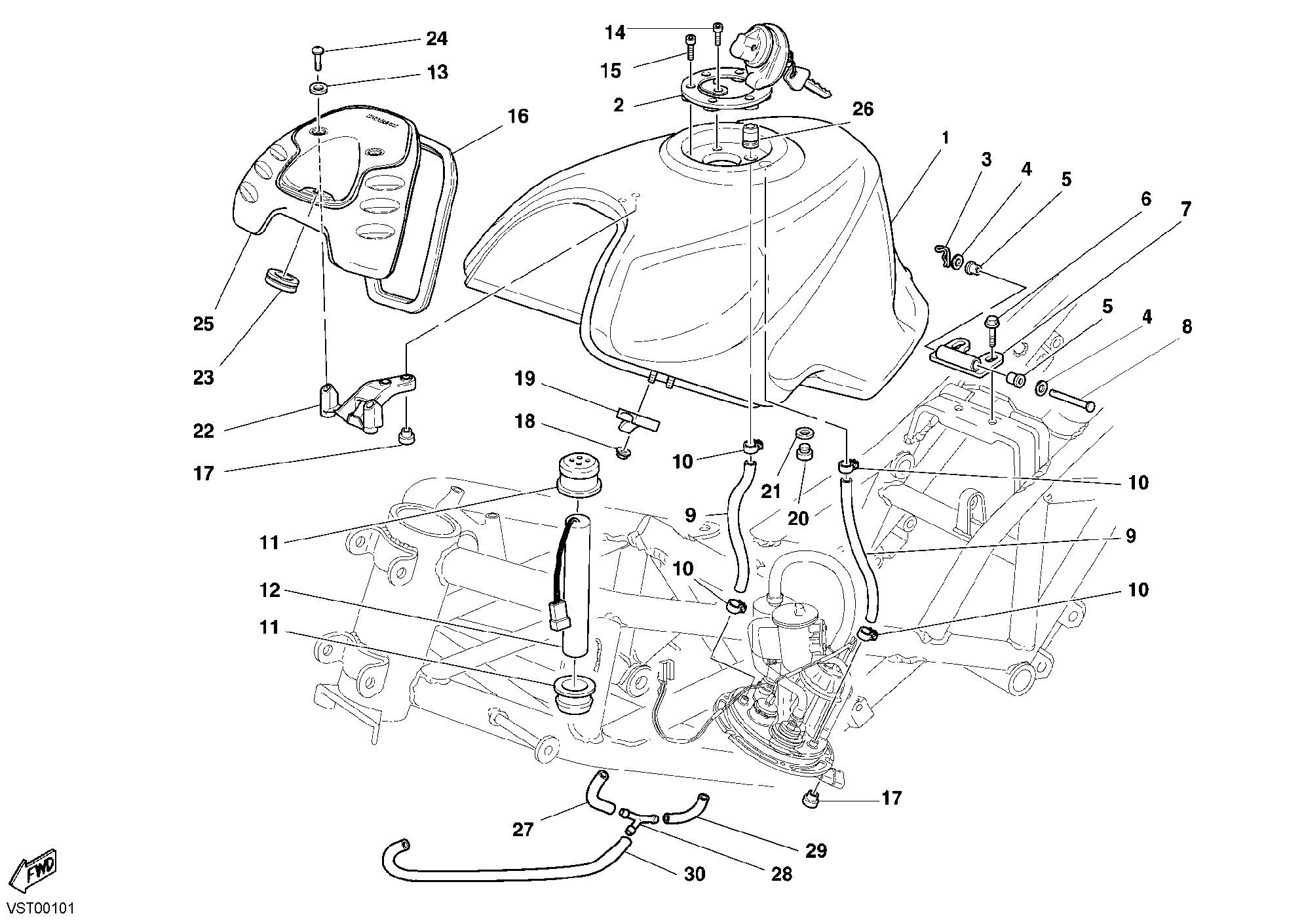 040 RESERVOIR CARBURANT POUR SPORT TOURING ST2 2002