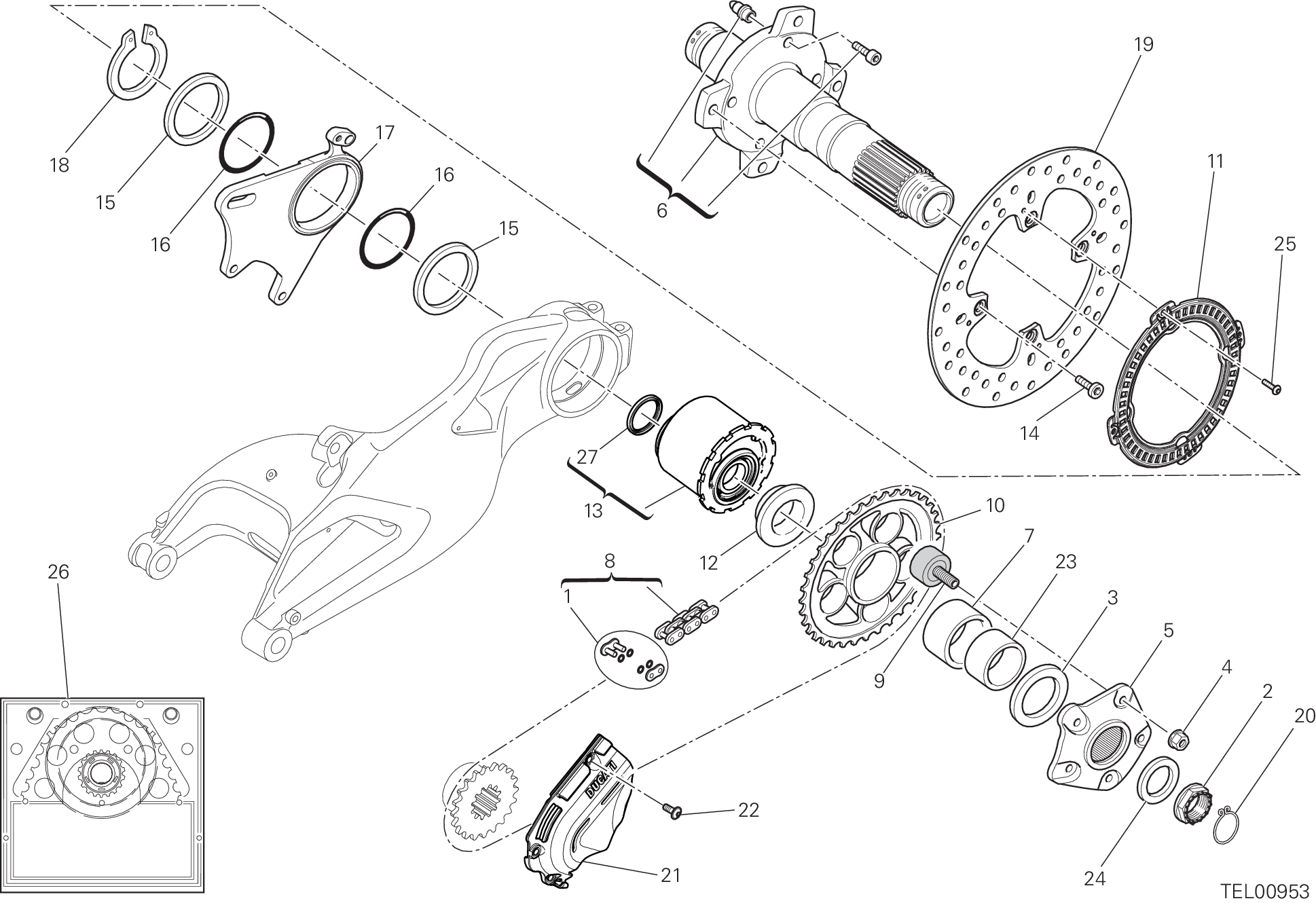 26A MOYEU ROUE ARRIERE POUR HYPERMOTARD 939 2017