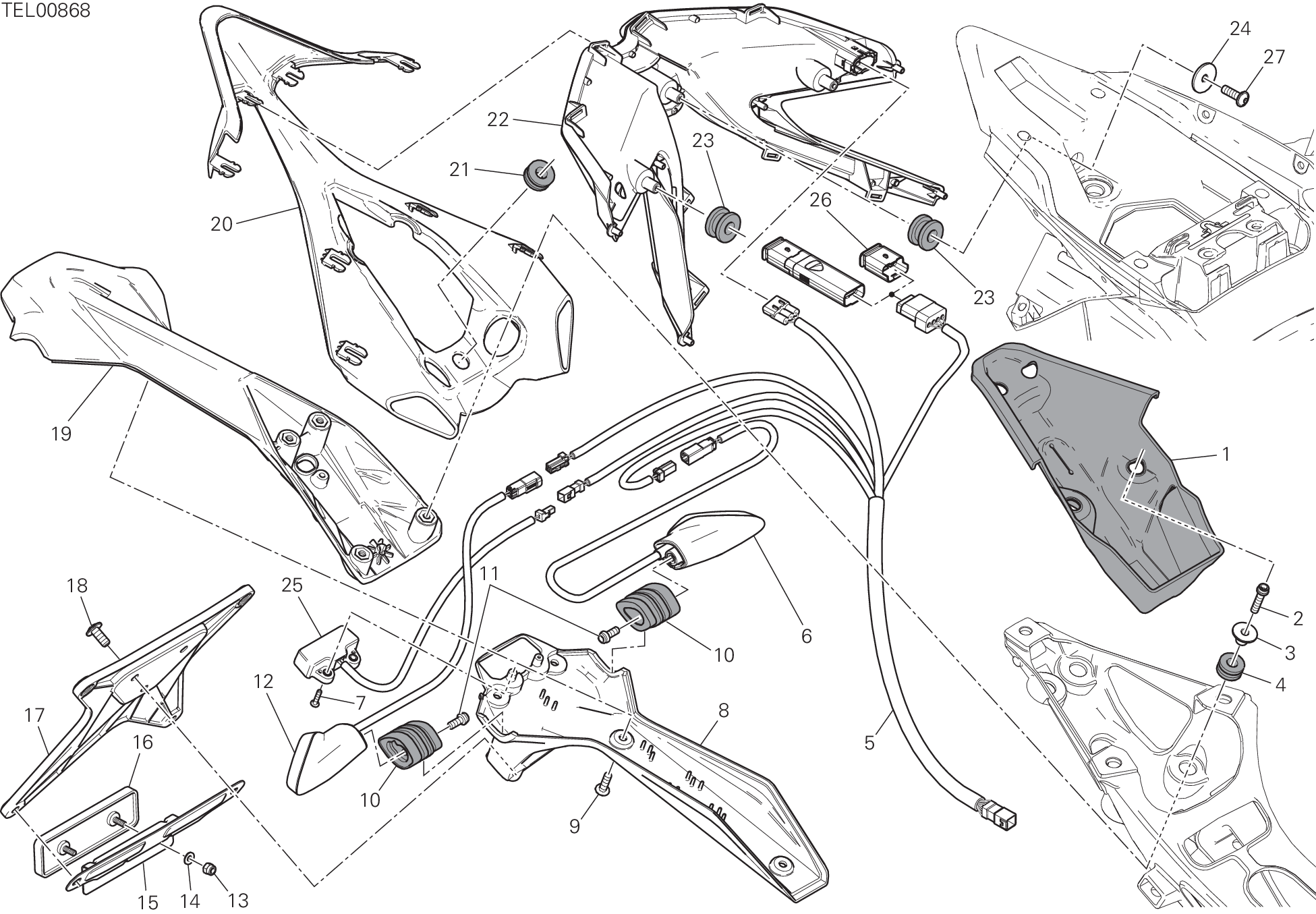 27A SUPPORT PLAQUE IMMATRICUL FEU ARRIERE POUR SUPERBIKE 1299 ABS 2015
