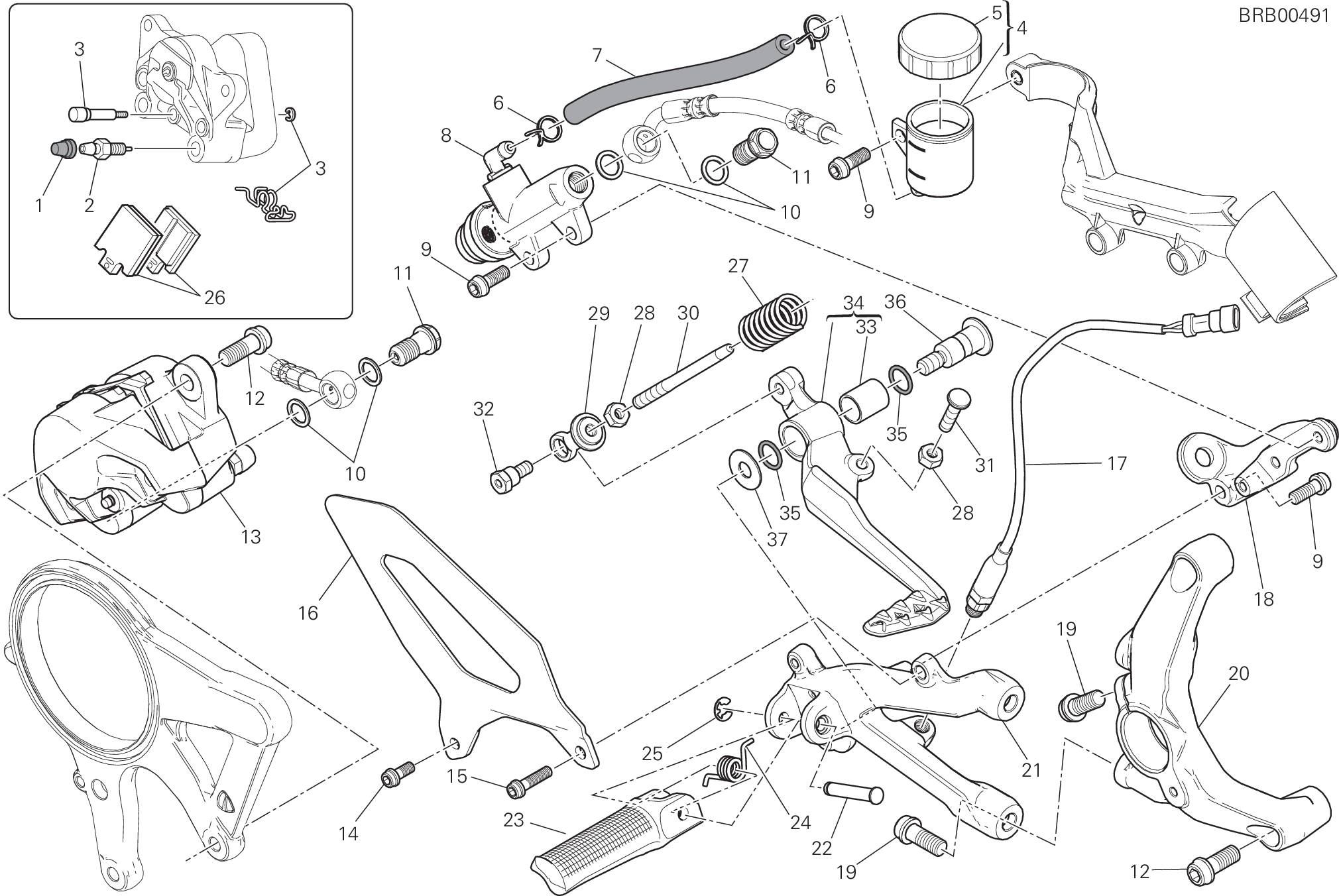 025 SYSTEME DE FREIN ARRIERE POUR SUPERBIKE 1299 ABS 2015