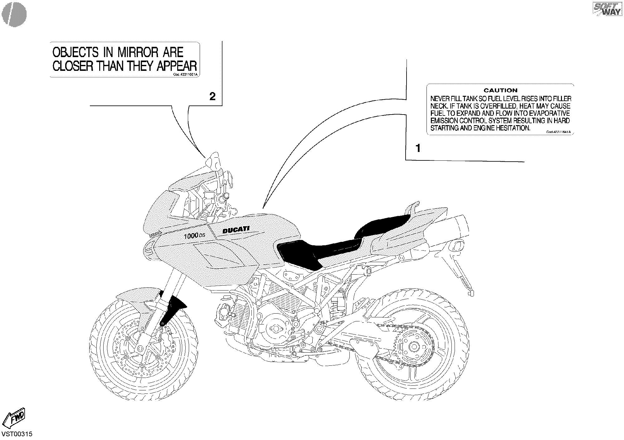 041 ETIQUETTES AVERTISSEMENT USA POUR MULTISTRADA 1000 2003