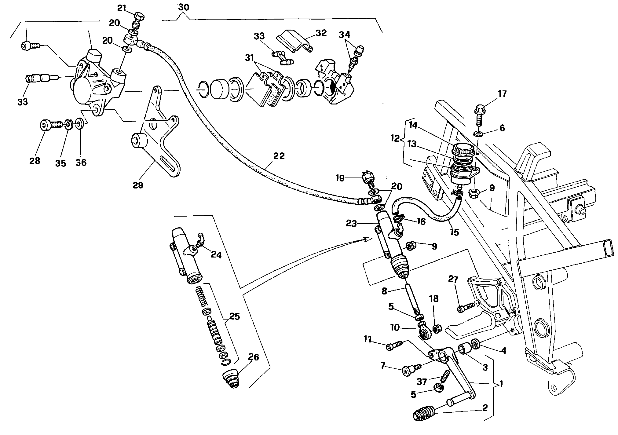 021 SYSTEME DE FREIN ARRIERE MY92 POUR SUPERBIKE 907 IE 1992