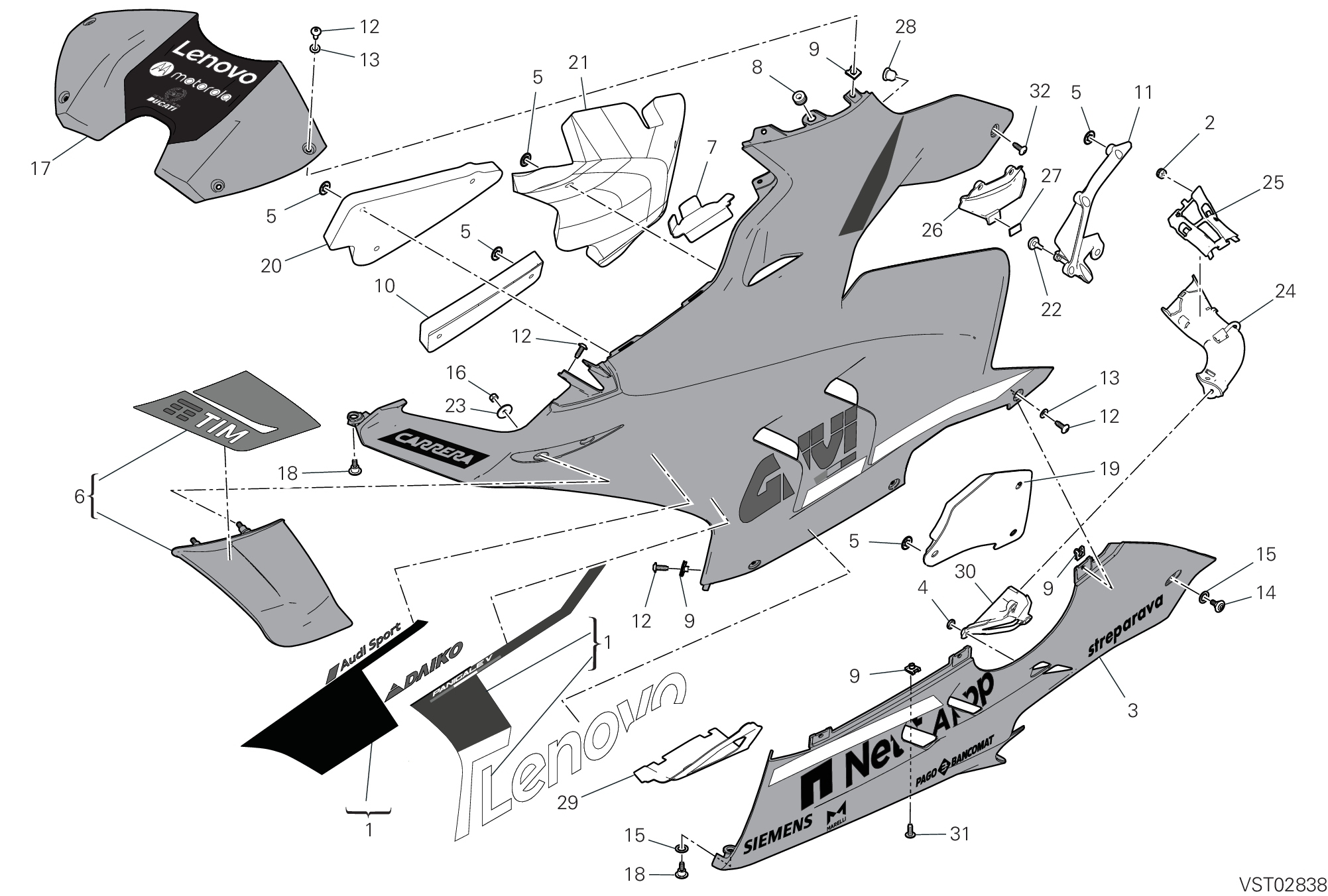 37C CARENE GAUCHE POUR SUPERBIKE PANIGALE V4 2023 BAGNAIA WORLD CHAMPION REPLICA 2024