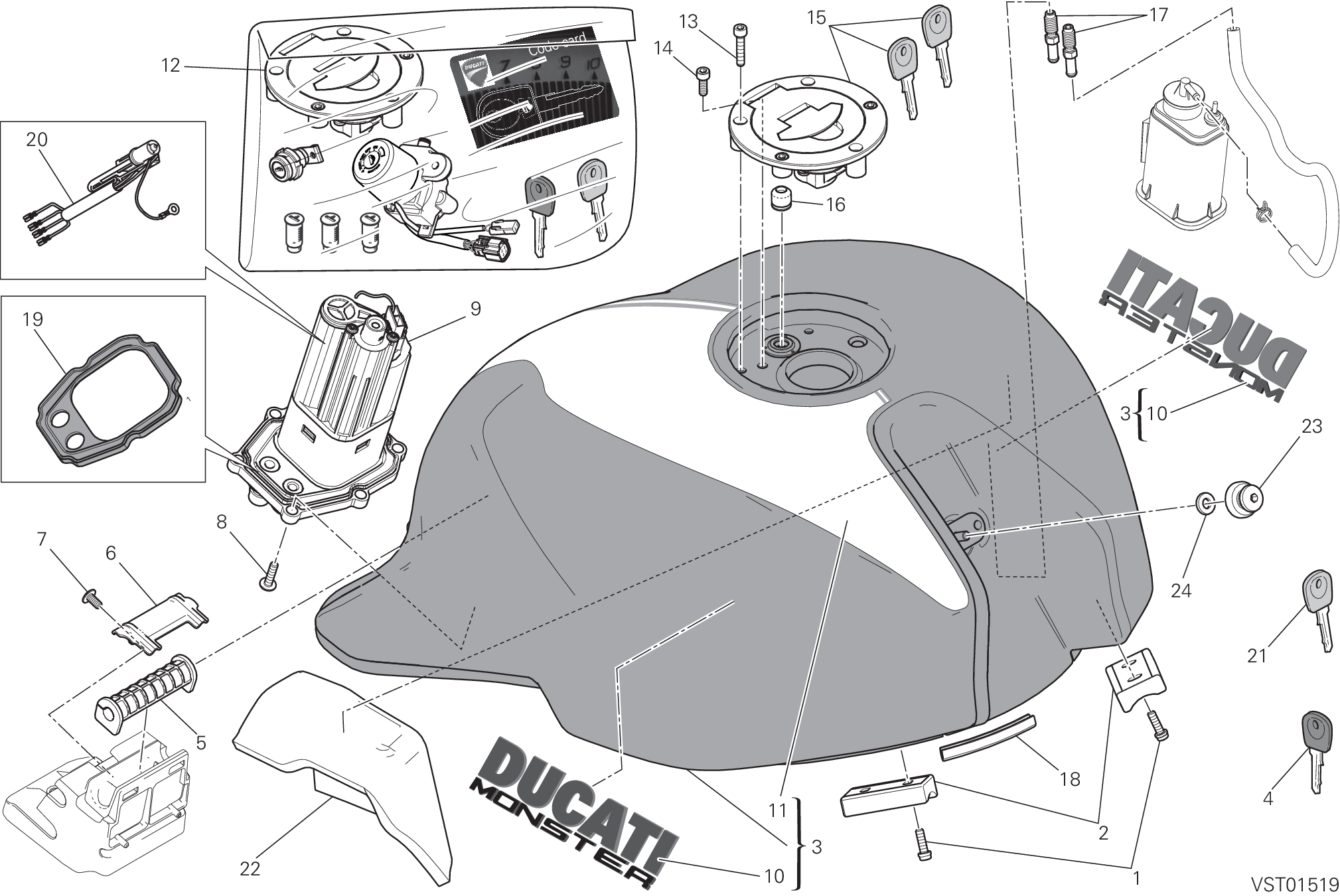 032 RESERVOIR CARBURANT POUR MONSTER 1200 S STRIPES 2016