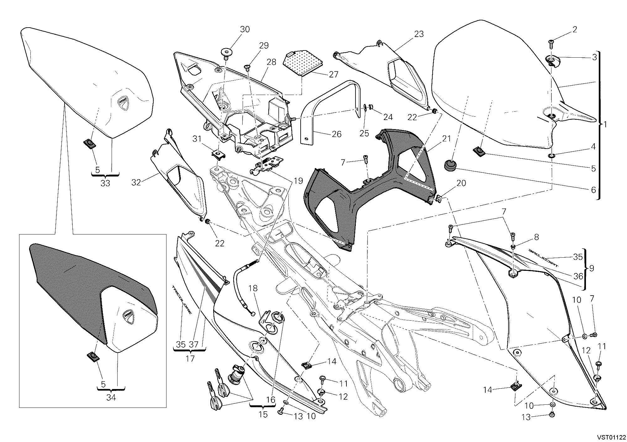033 SELLE POUR SUPERBIKE 1199 PANIGALE S TRICOLORE 2012