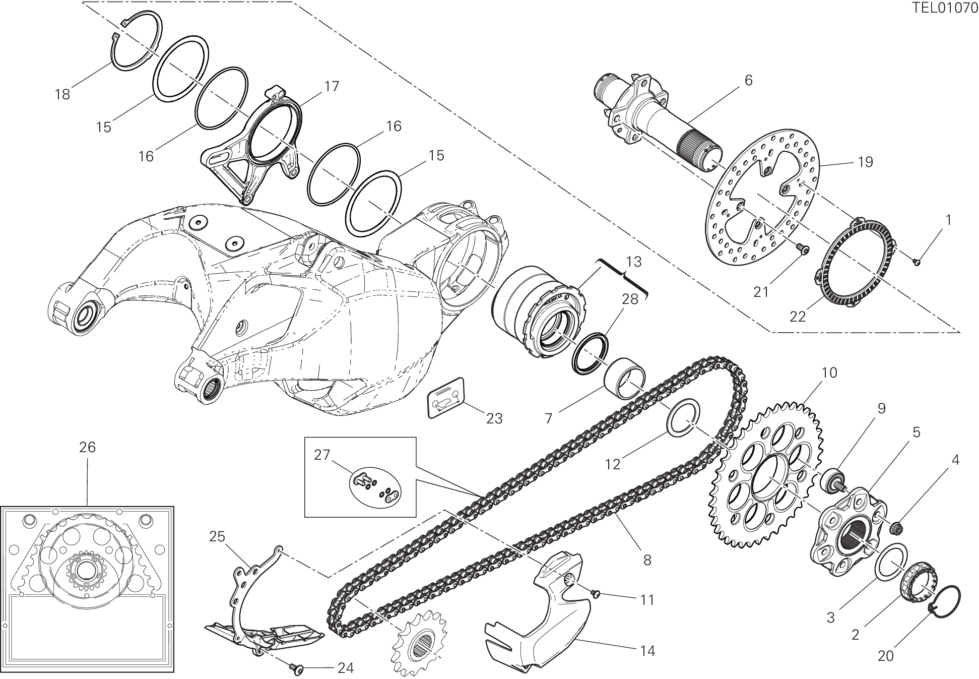 26A PIVOT ROUE ARRIERE POUR SUPERBIKE 1299 SUPERLEGGERA 2017