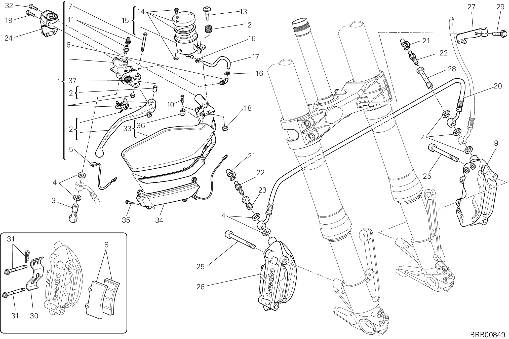 024 SYSTEME DE FREIN AVANT POUR MULTISTRADA 1200 ABS 2012