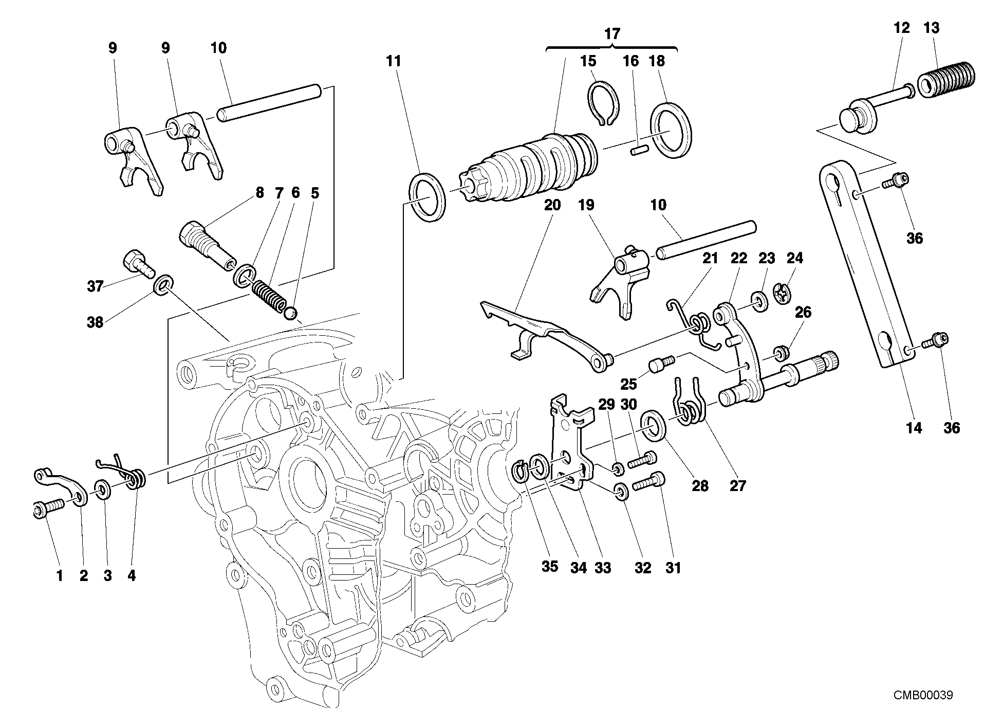 002 ARBRE SELECTEUR DE VITESSES POUR SUPERBIKE 748 RS 2001