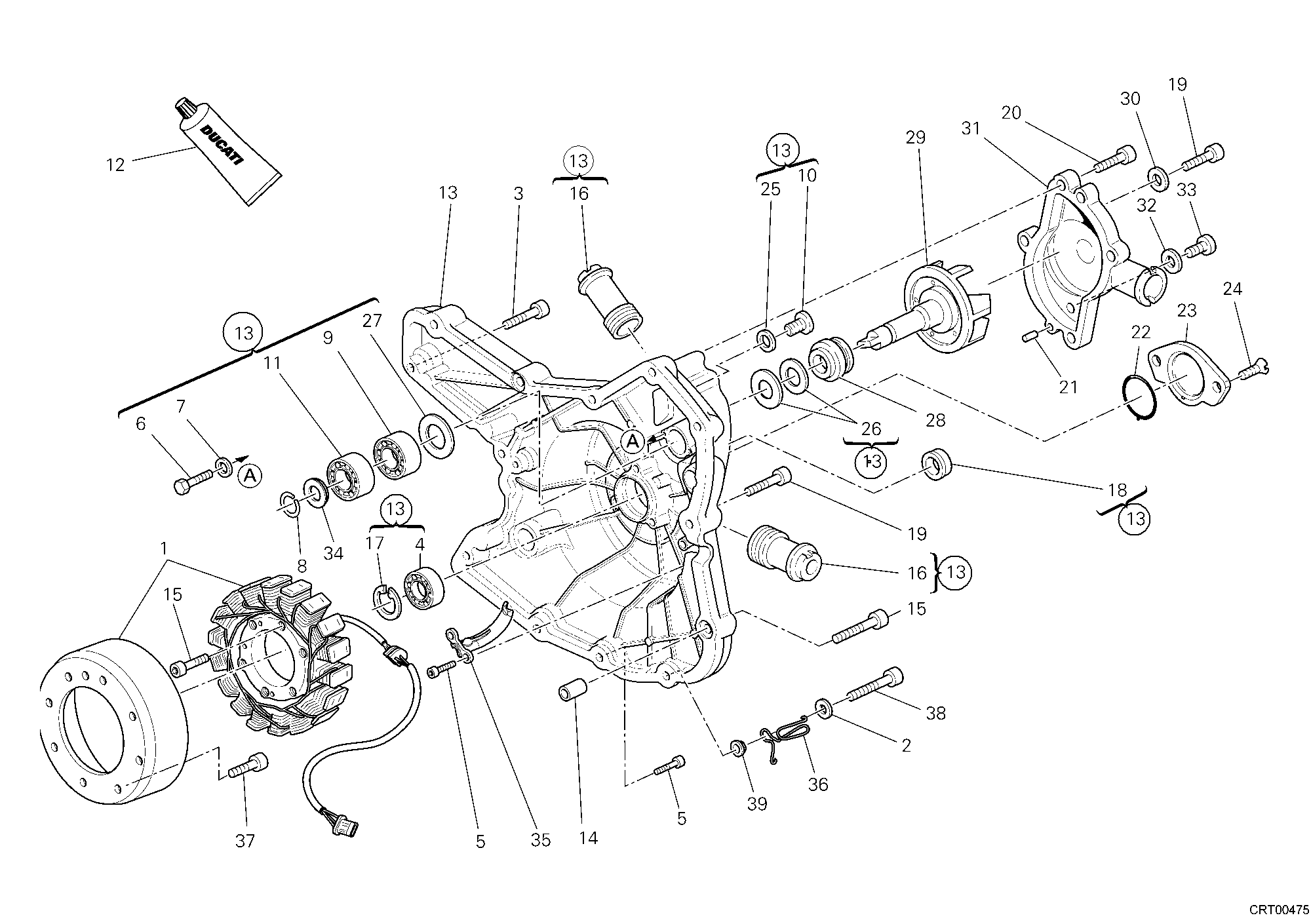 011 COUVERCLE GENERATEUR POMPE EAU POUR SUPERBIKE 1198 2009