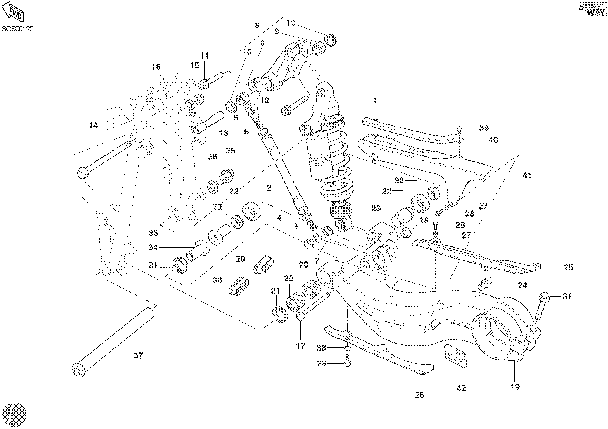 030 AMORTISSEUR ARRIERE POUR SUPERBIKE 998 R 2002