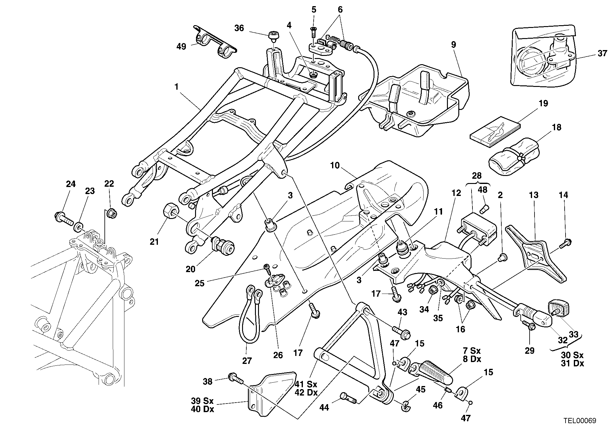 029 CADRE ARRIERE POUR SUPERBIKE 996 S 2001