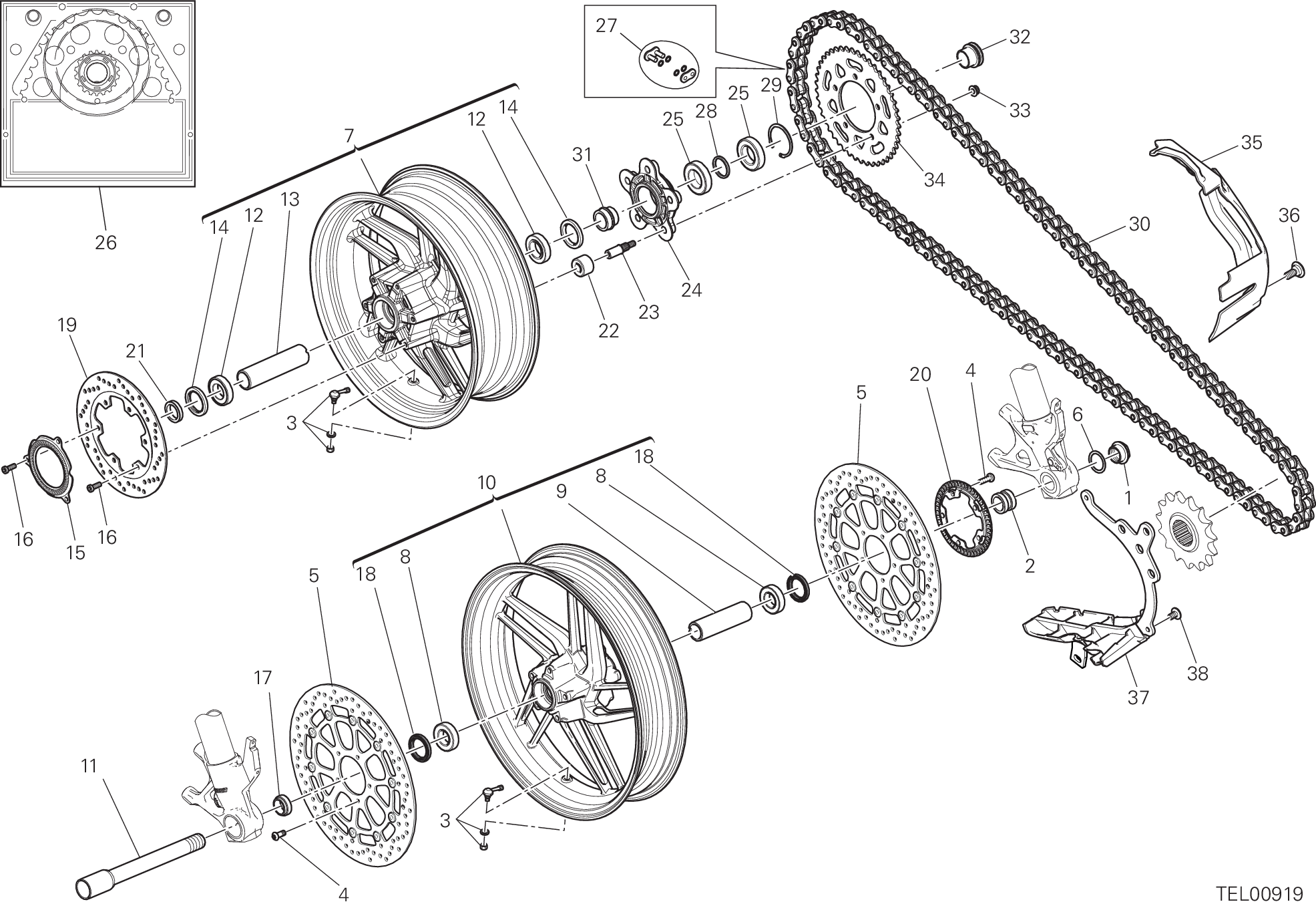 026 RUOTA ANTERIORE E POSTERIORE POUR SUPERBIKE 959 PANIGALE ABS 2017