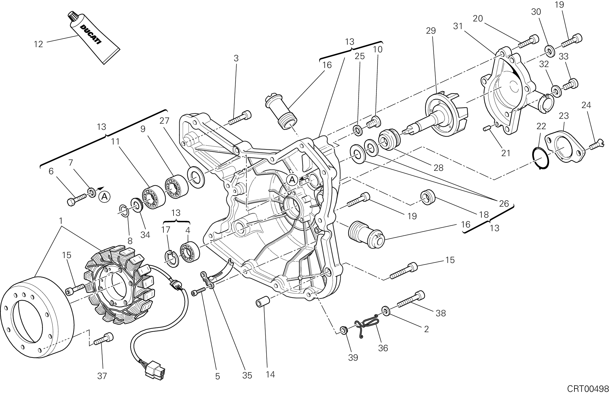 011 COUVERCLE GENERATEUR POMPE EAU POUR SUPERBIKE 1198 S CORSE 2010