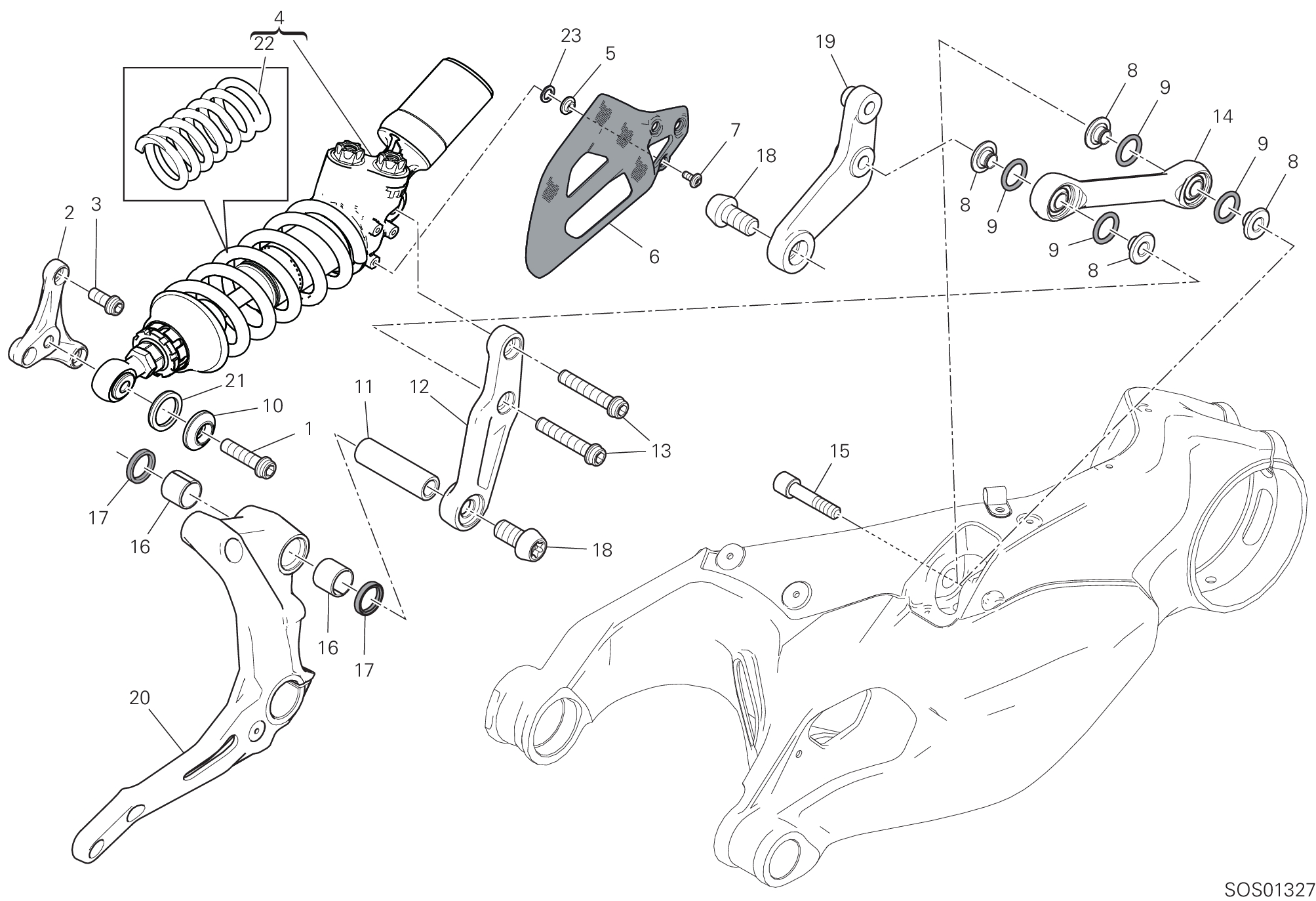 23A AMORTISSEUR ARRIERE POUR SUPERBIKE PANIGALE V2 BULEGA 2023 WORLD CHAMPION REPLICA 2025