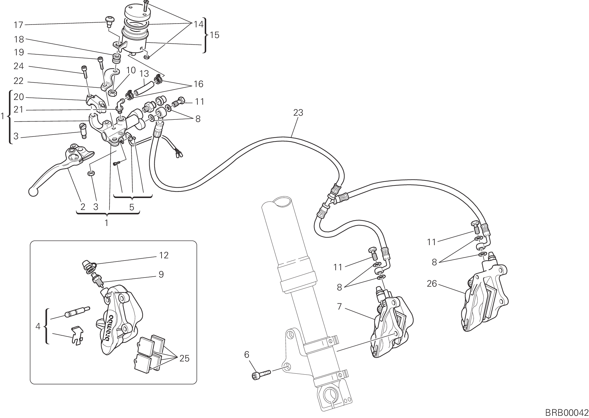 025 SYSTEME DE FREIN AVANT POUR SUPERBIKE 748 R SINGLE SEAT 2001