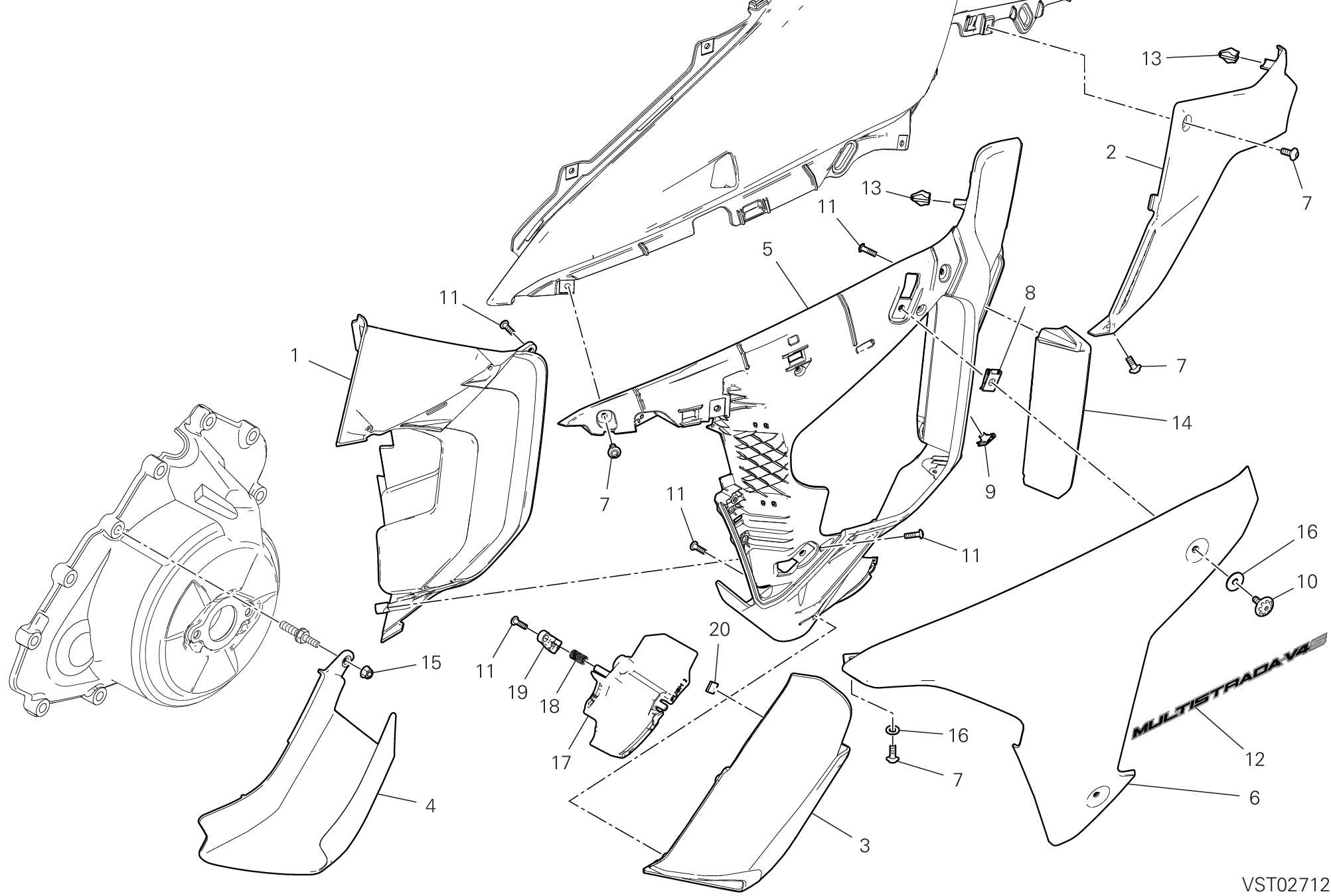 37F PANNEAU LATERAL GAUCHE POUR MULTISTRADA V4S 2024