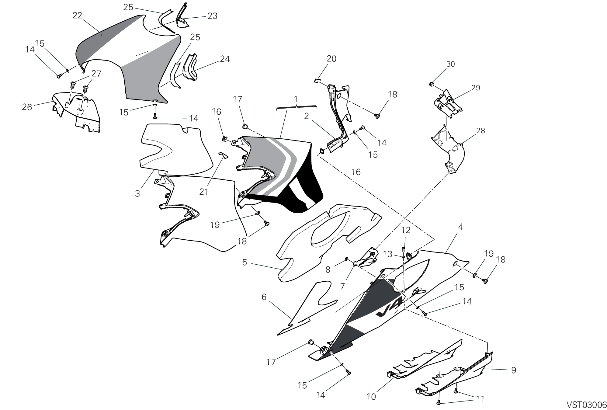 37C CARENE GAUCHE POUR SUPERBIKE PANIGALE V4 TRICOLORE 2025