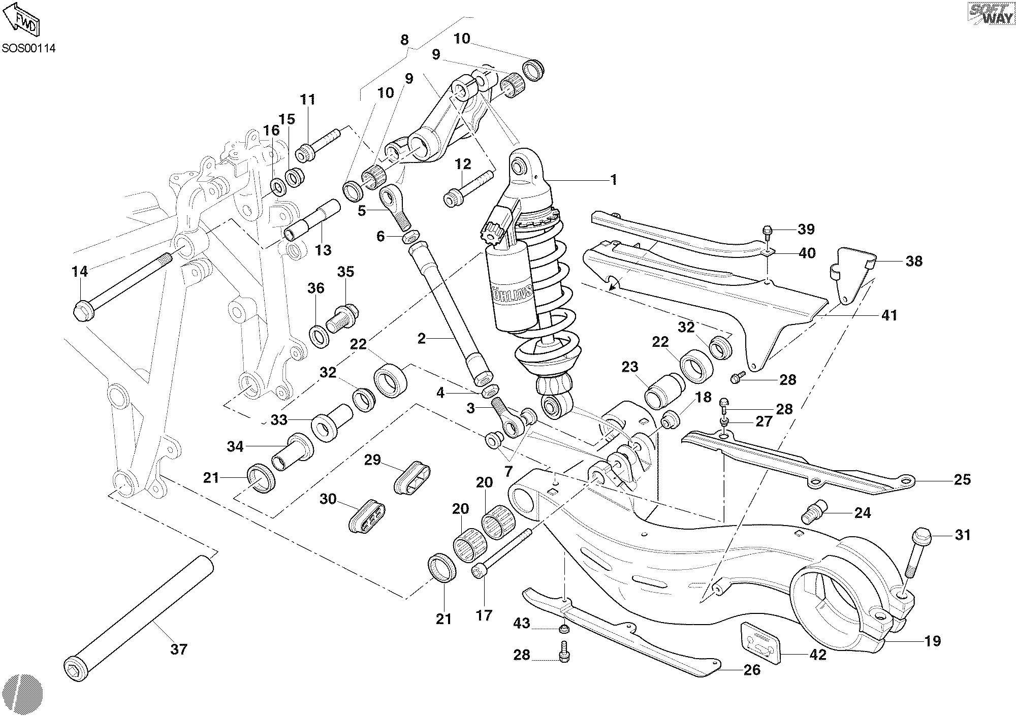 030 AMORTISSEUR ARRIERE POUR SUPERBIKE 748 R SINGLE SEAT 2002