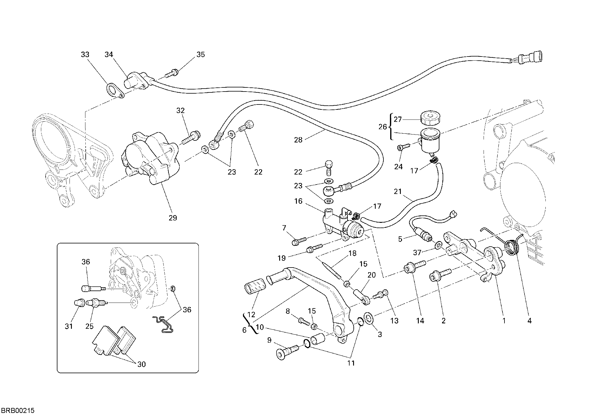 025 SYSTEME DE FREIN ARRIERE POUR SUPERBIKE 1098 S TRICOLORE 2007