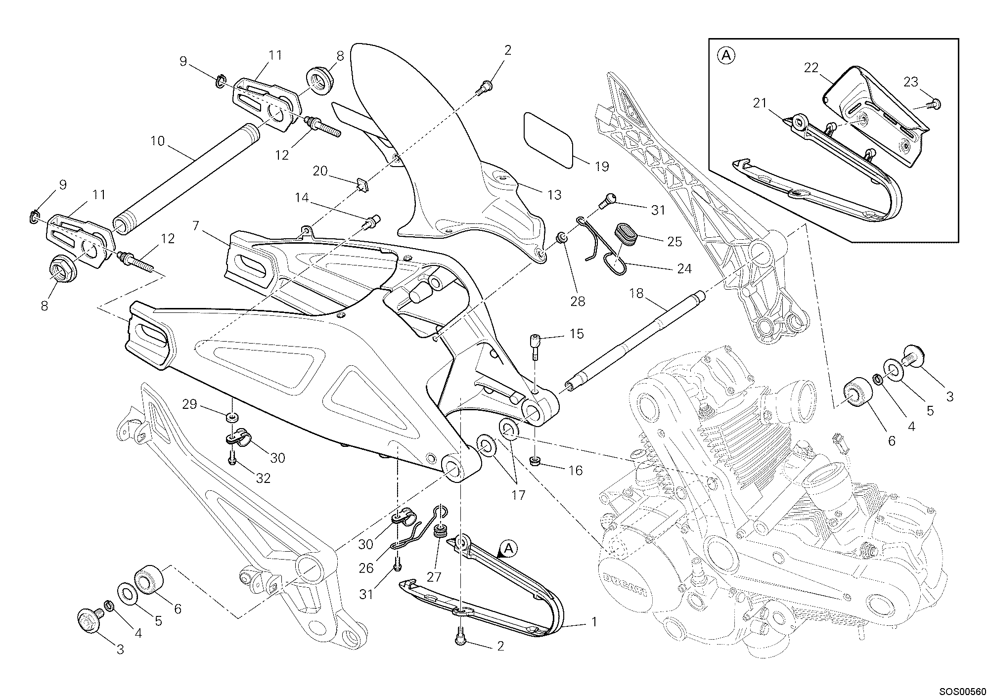 032 BRAS OSCILLANT POUR MONSTER 696 ABS 2010