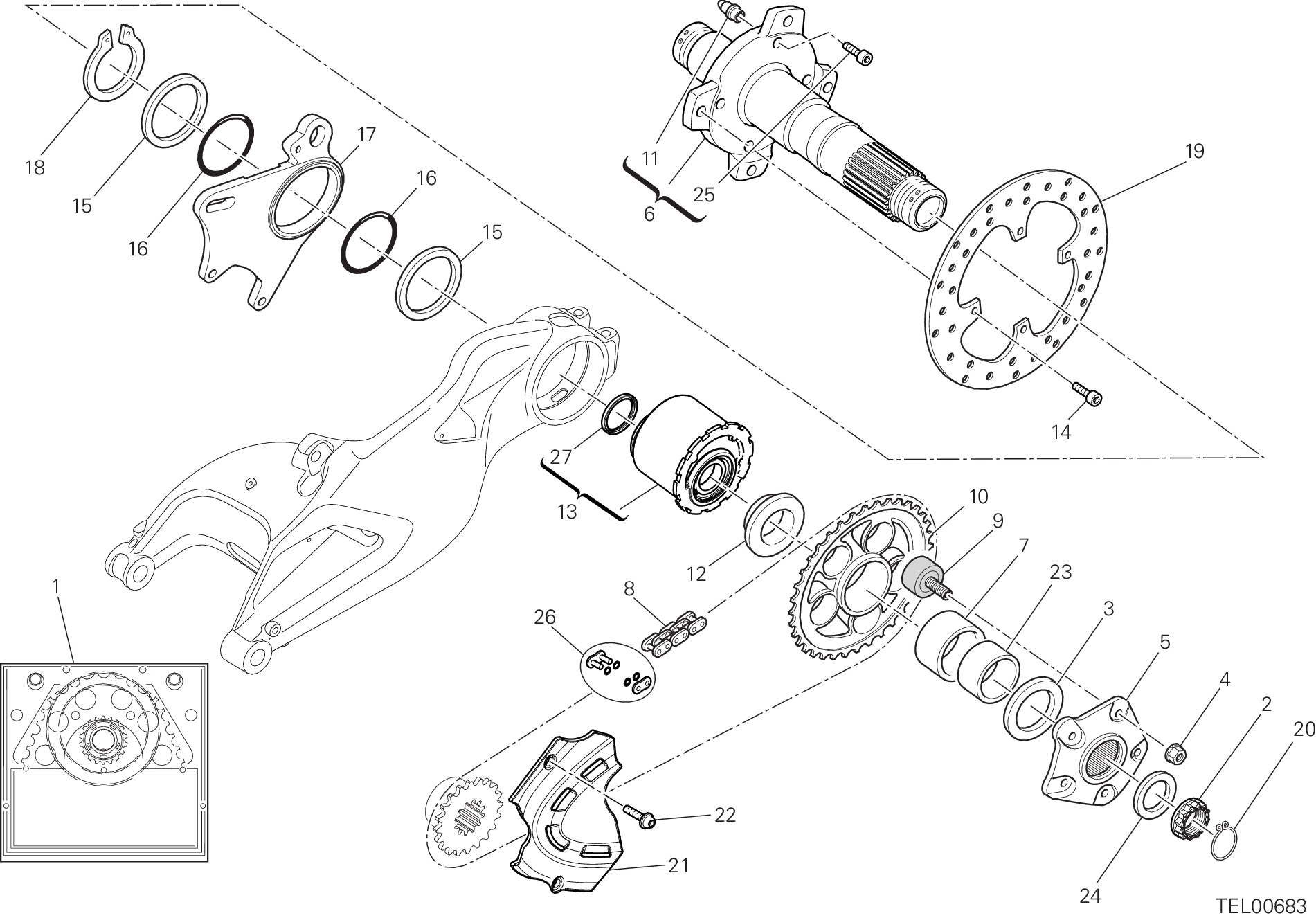 25A AXE ROUE POUR MONSTER 796 2012