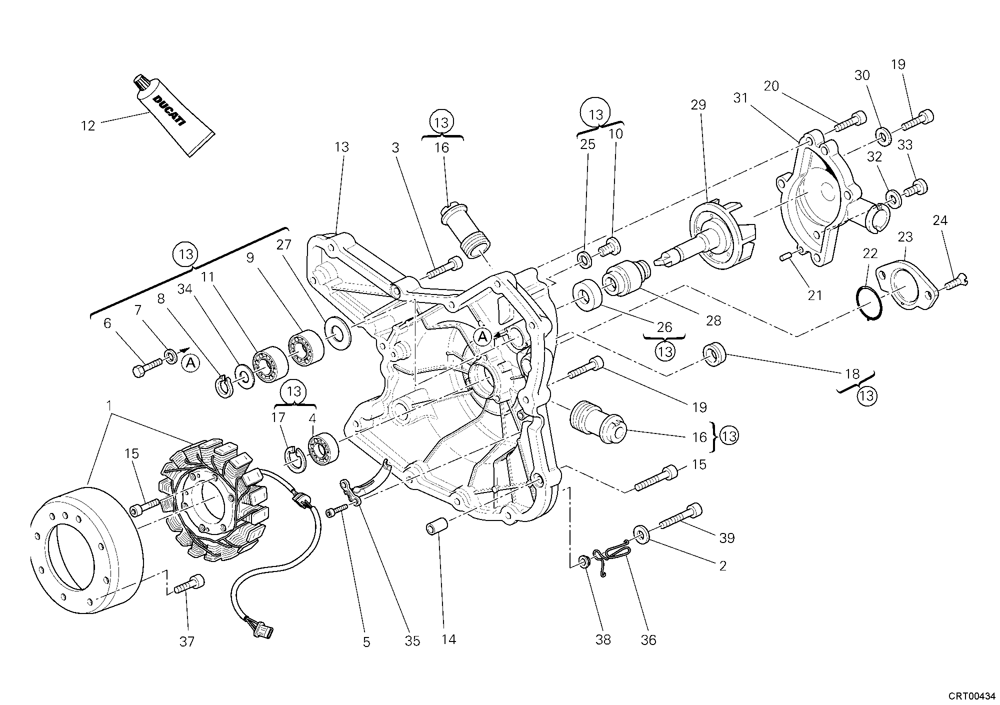 011 COUVERCLE GENERATEUR POMPE EAU POUR SUPERBIKE 1098 S 2008