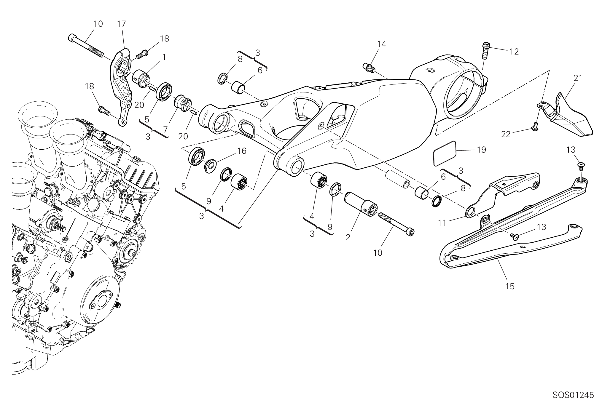 19A BRAS OSCILLANT ARRIERE POUR SUPERBIKE PANIGALE V4 R 2023