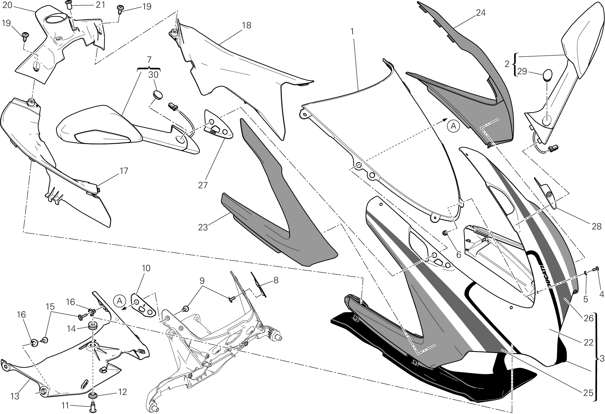 034 CAPOT AVANT POUR SUPERBIKE 1199 PANIGALE S TRICOLORE 2013