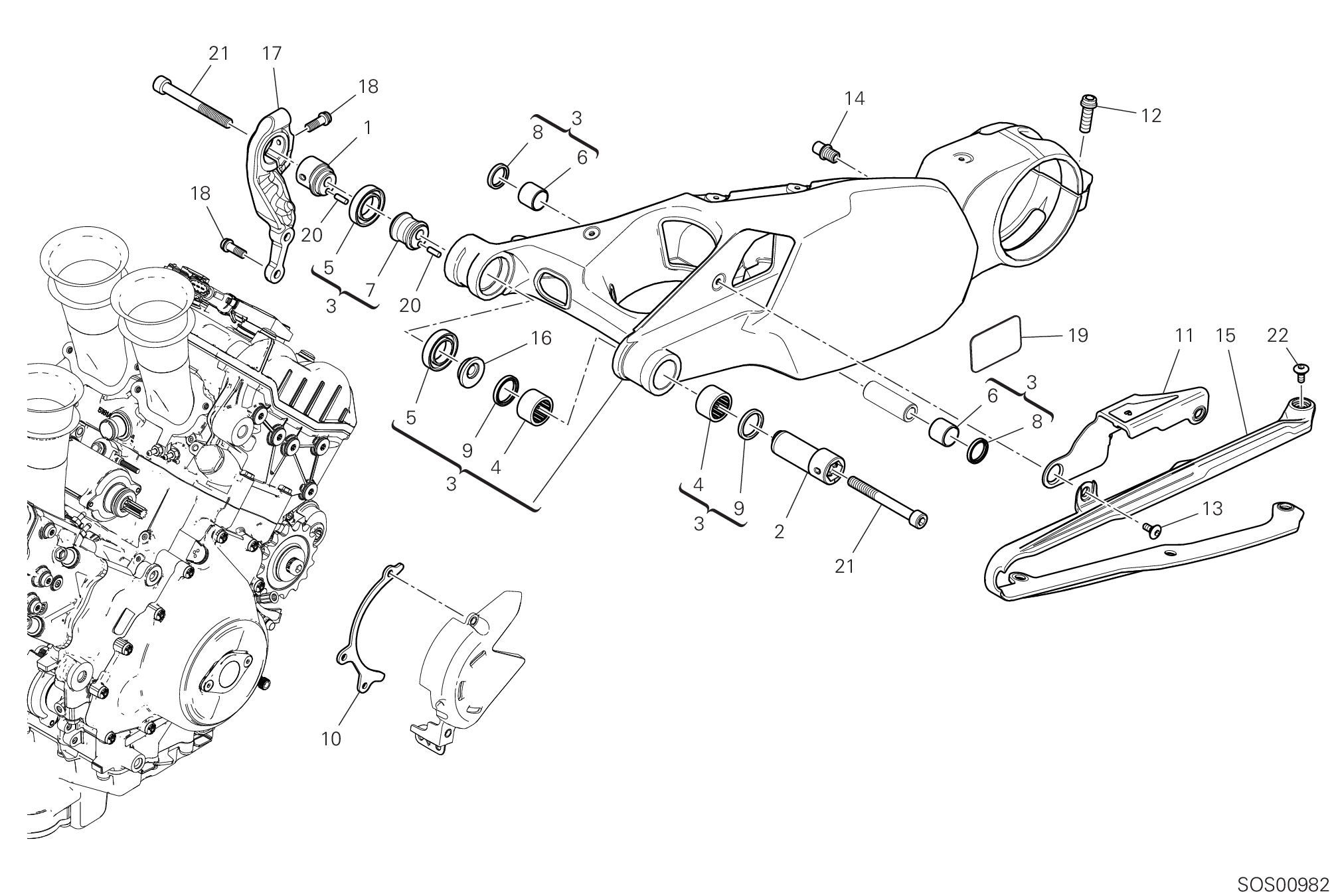 19A BRAS OSCILLANT ARRIERE POUR SUPERBIKE PANIGALE V4 R 2020