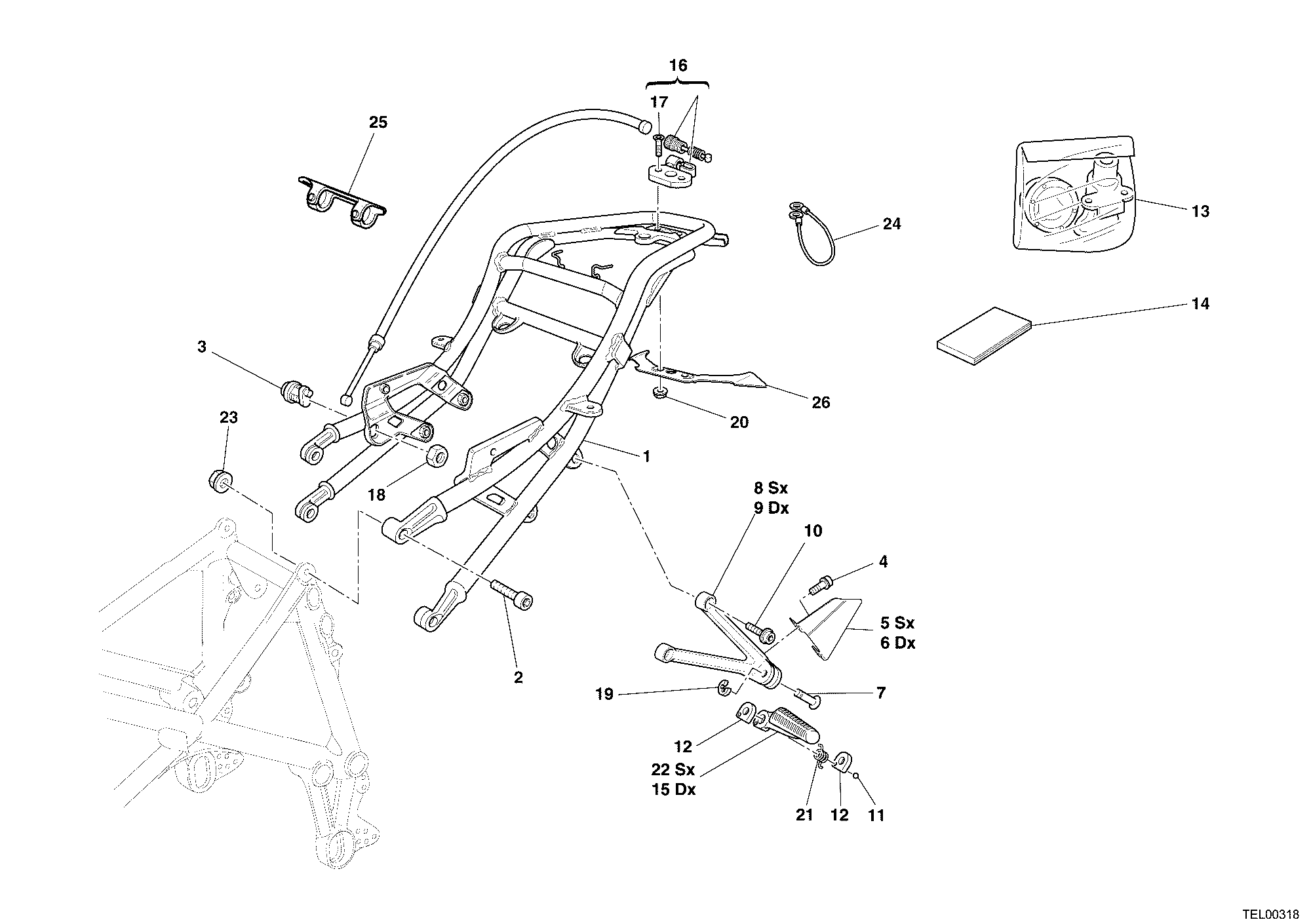 027 CADRE ARRIERE BIPOSTO POUR SUPERBIKE 999 S 2006