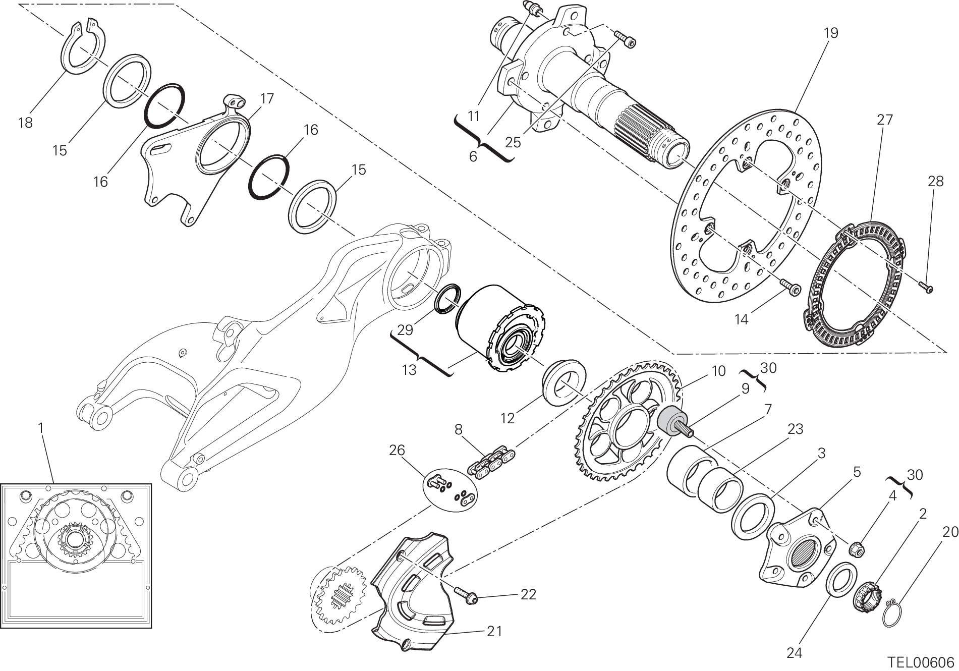 25A PIVOT ROUE ARRIERE POUR MONSTER 796 ABS 2012