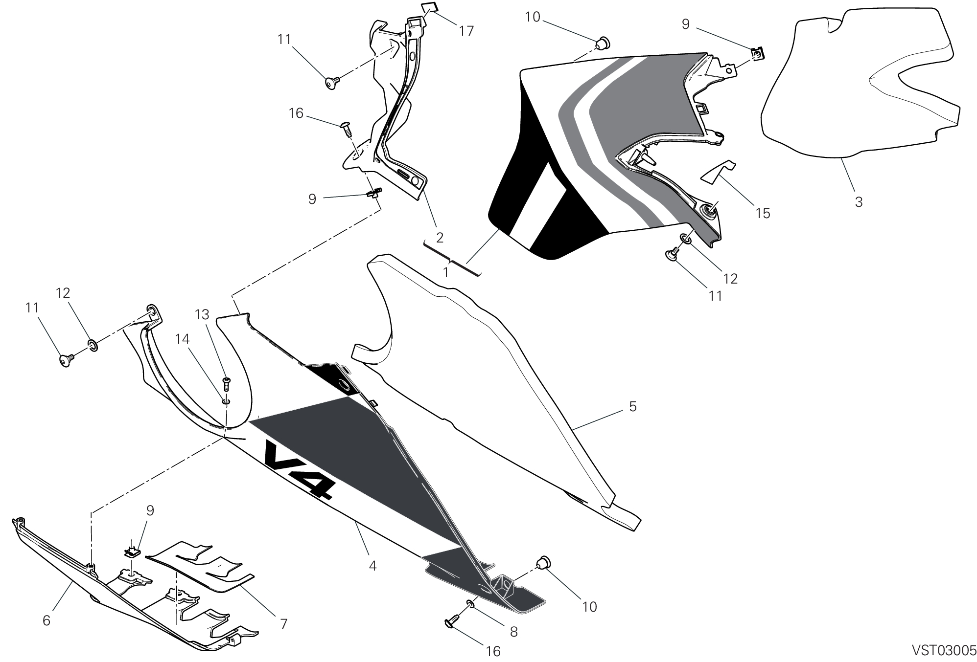 37B CARENE DROITE POUR SUPERBIKE PANIGALE V4 TRICOLORE 2025