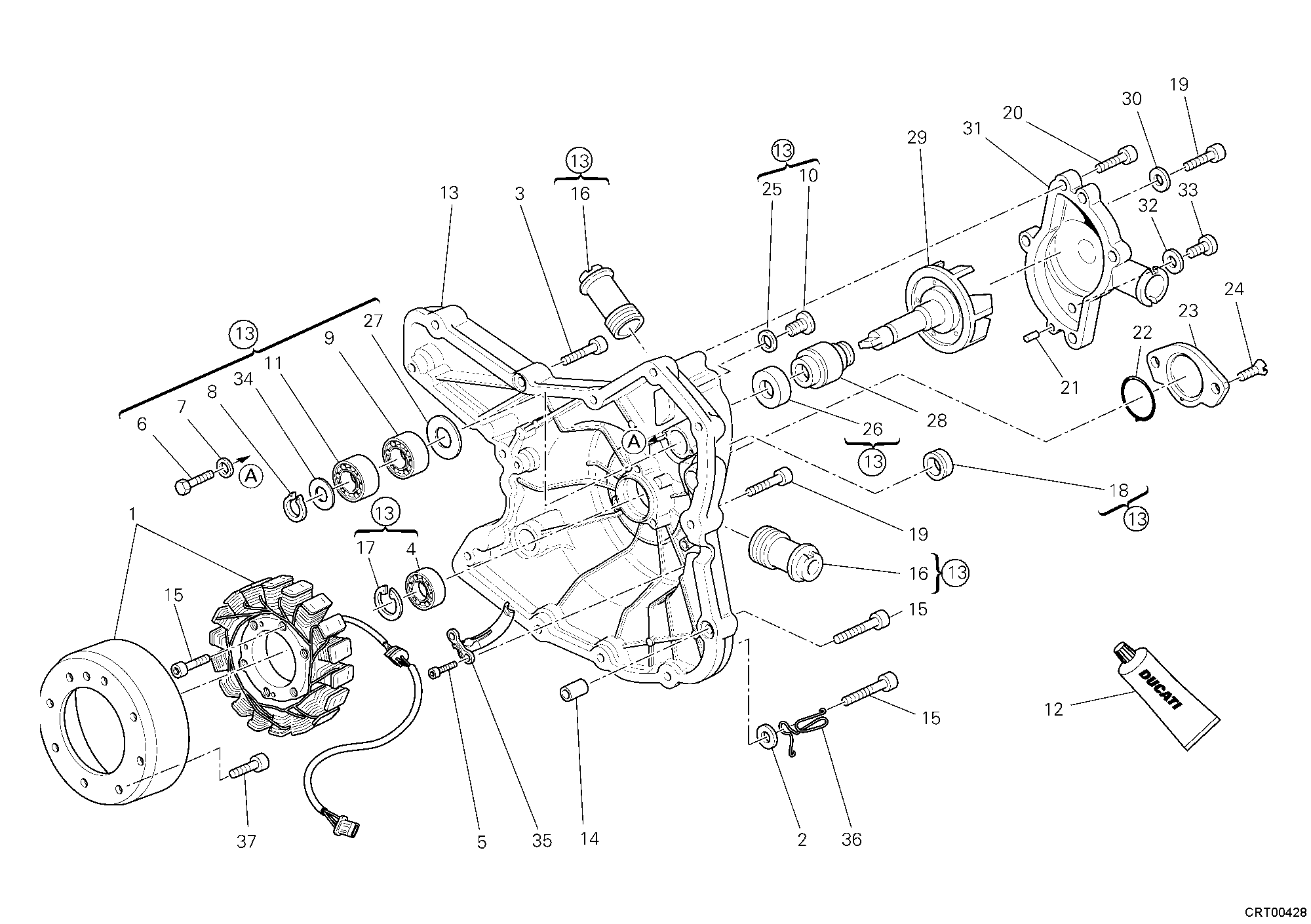011 COUVERCLE GENERATEUR POMPE EAU POUR SUPERBIKE 848 2008