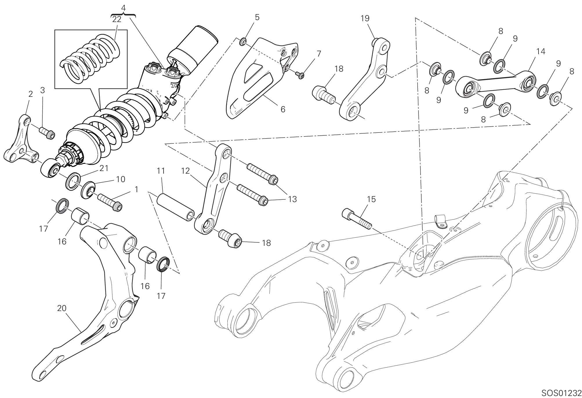 23A AMORTISSEUR ARRIERE POUR SUPERBIKE PANIGALE V2 TROY BAYLISS 2022